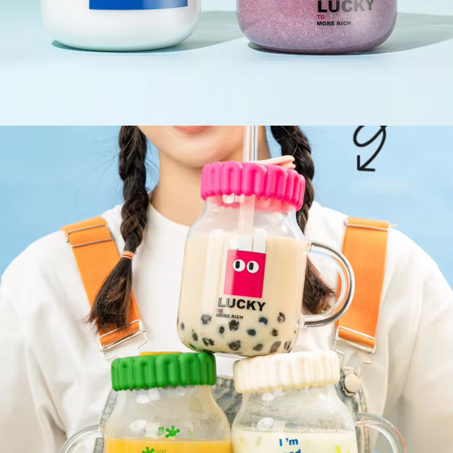 29 oz Large capacity cute Water milk coffee Mug Glass Bottle 17