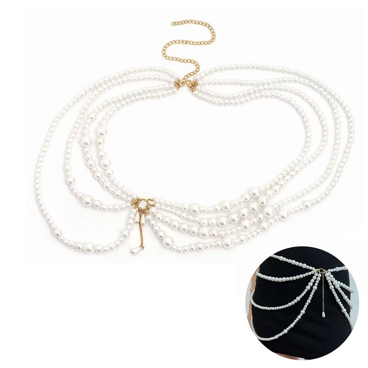 Alloy Multi-layered imitation pearl body chain