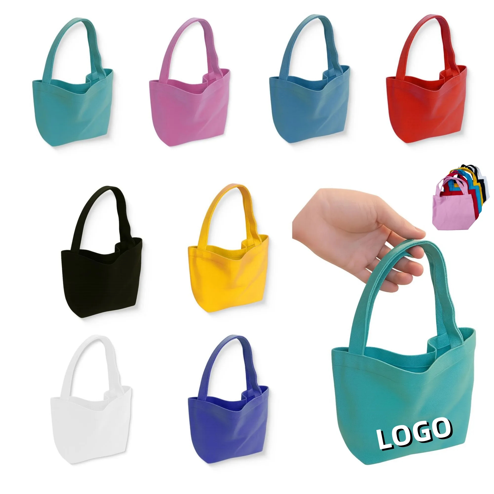 Mini Colorful Canvas Tote Bag, custom tote bag with logo imprint 3
