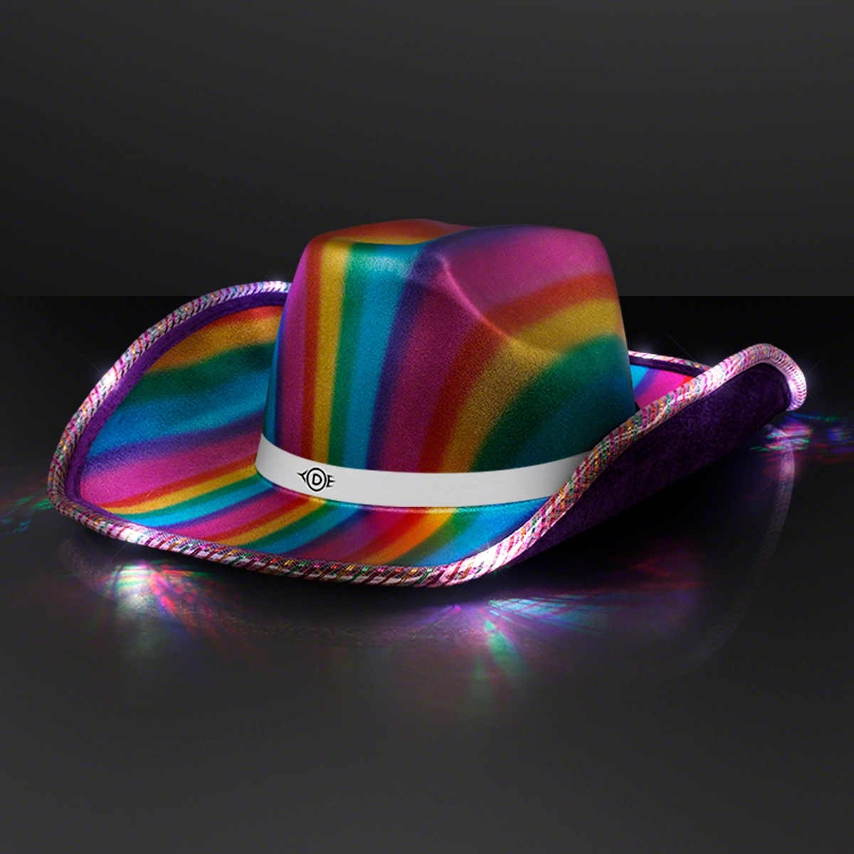 Light Up Cowboy Shiny Rainbow Hat w/ White Band 3