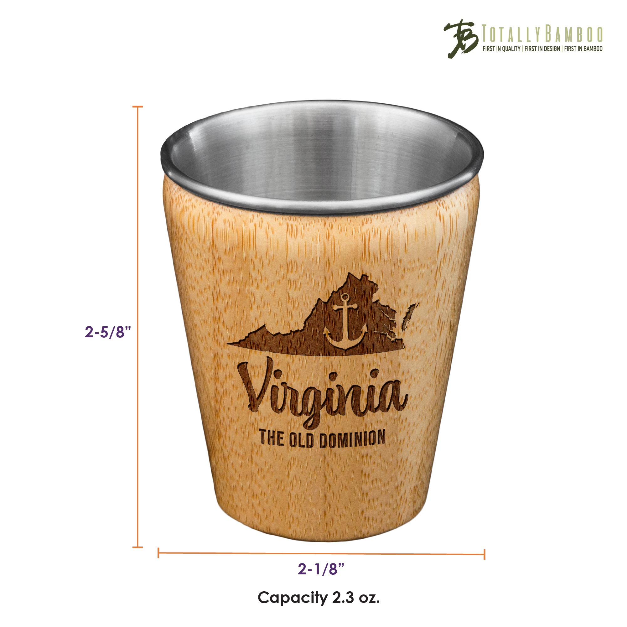 Virginia State Bamboo and Stainless Steel Shot Glass 2