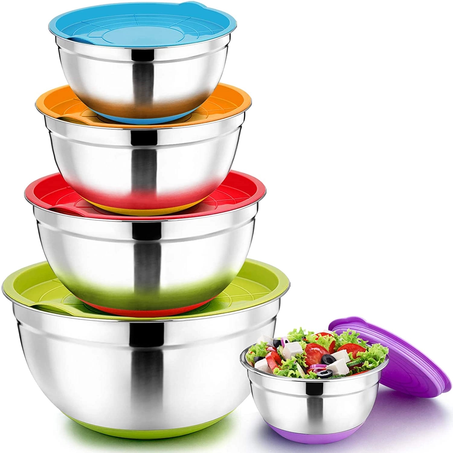10 Pcs Nesting Bowl Set In Rainbow Lids 1