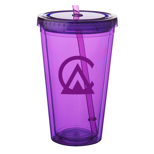 Double Wall Plastic Tumbler - with Straw, 16 oz. 18
