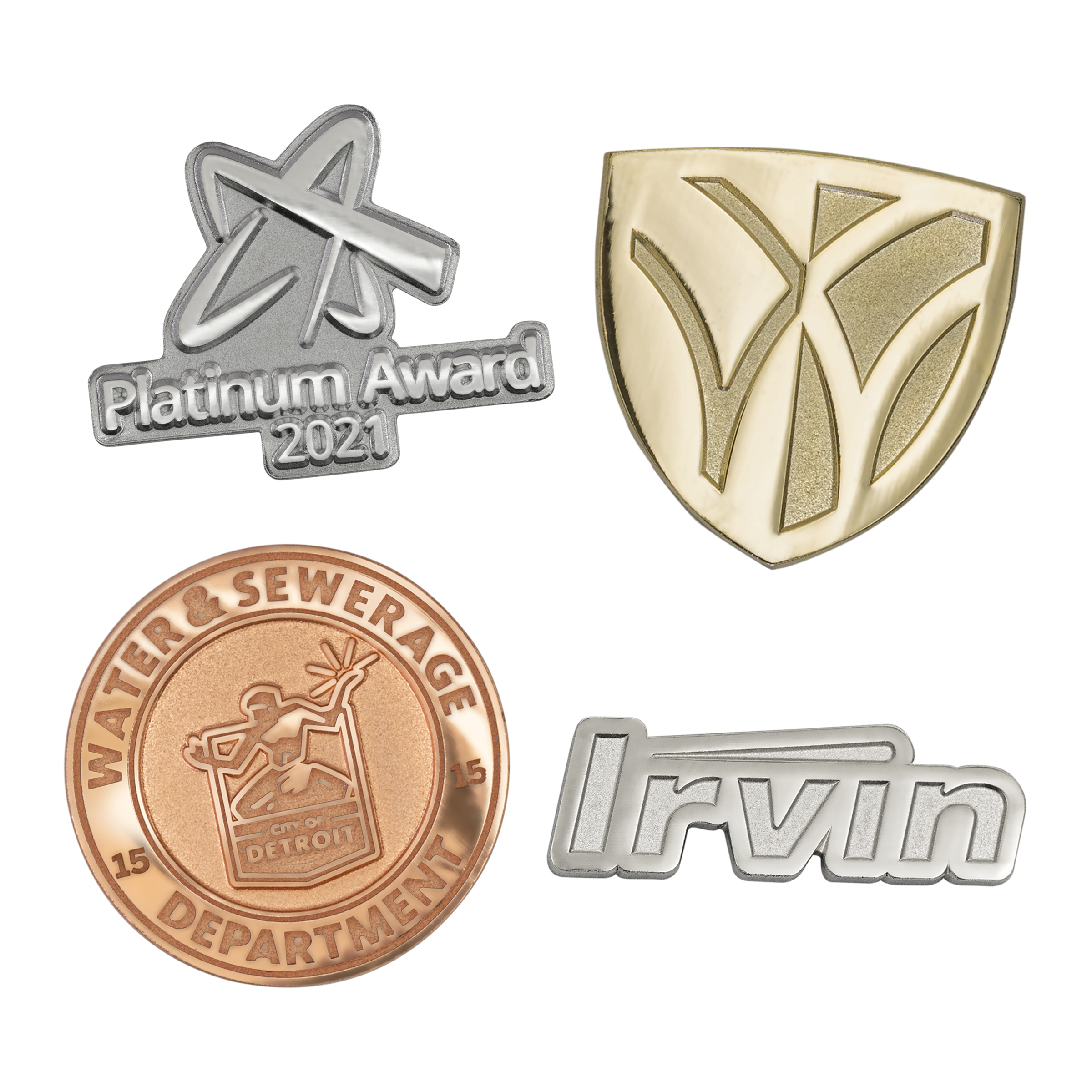Custom Die Struck Sandblast & Polished Lapel Pins (1-1/4")