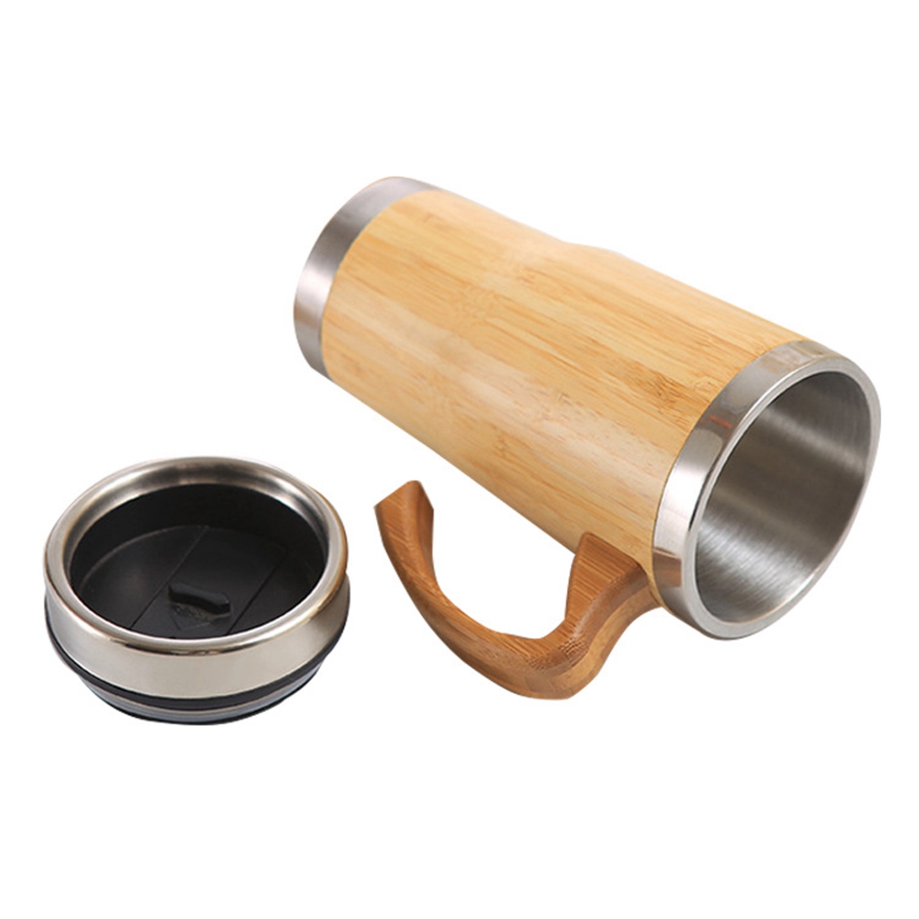 15 OZ Stainless Steel Bamboo Tumbler with Handle 9