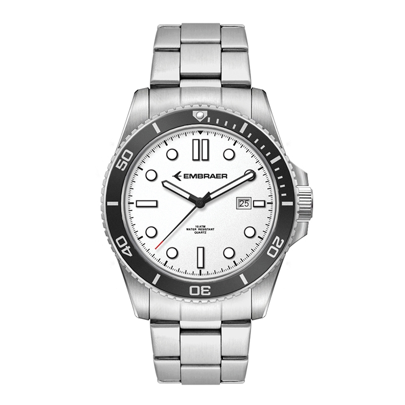 WC5258 42.5MM STEEL SILVER CASE, 3 HAND MVMT, WHITE DIAL, DTE DISPLAY, BK ROTATING BEZEL, SILVER BRACELET,