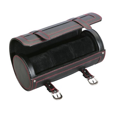 Black Leatherette 3 Watch Travel Roll 2