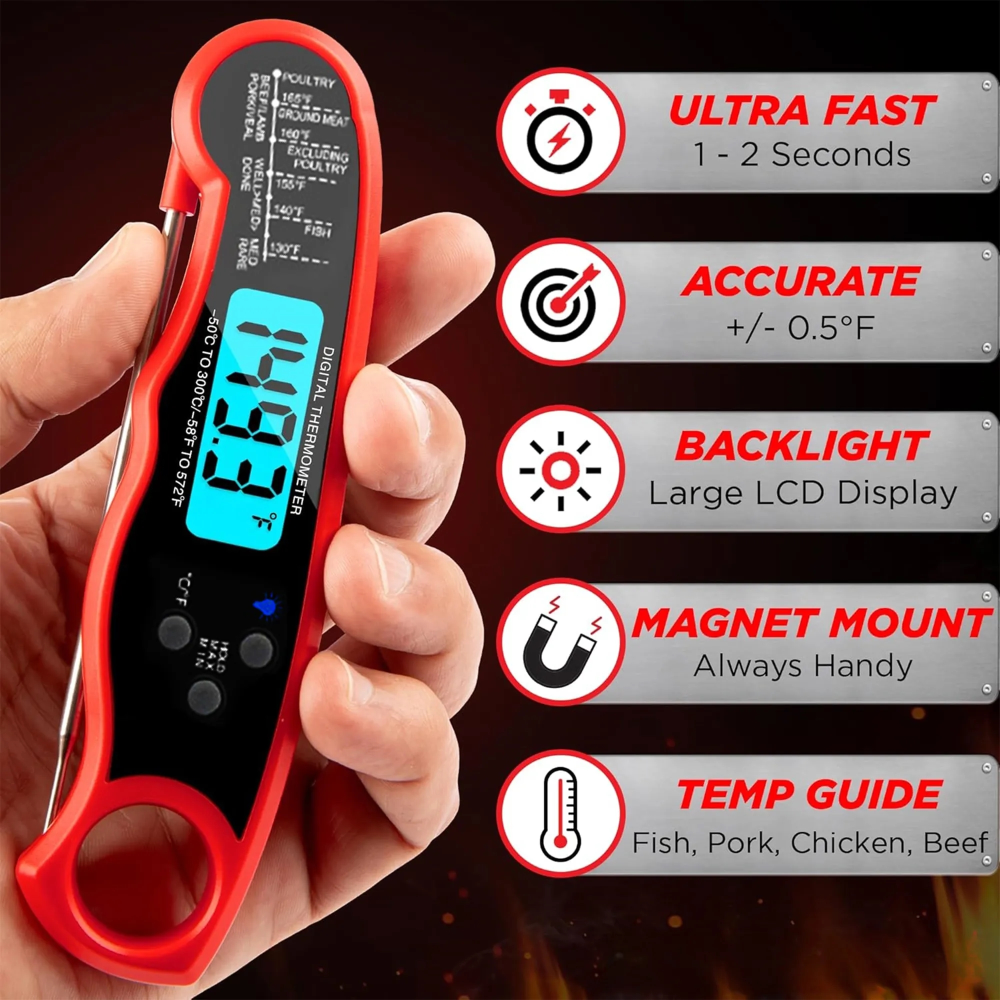 Foldable Digital Meat Thermometer With LCD Display 8
