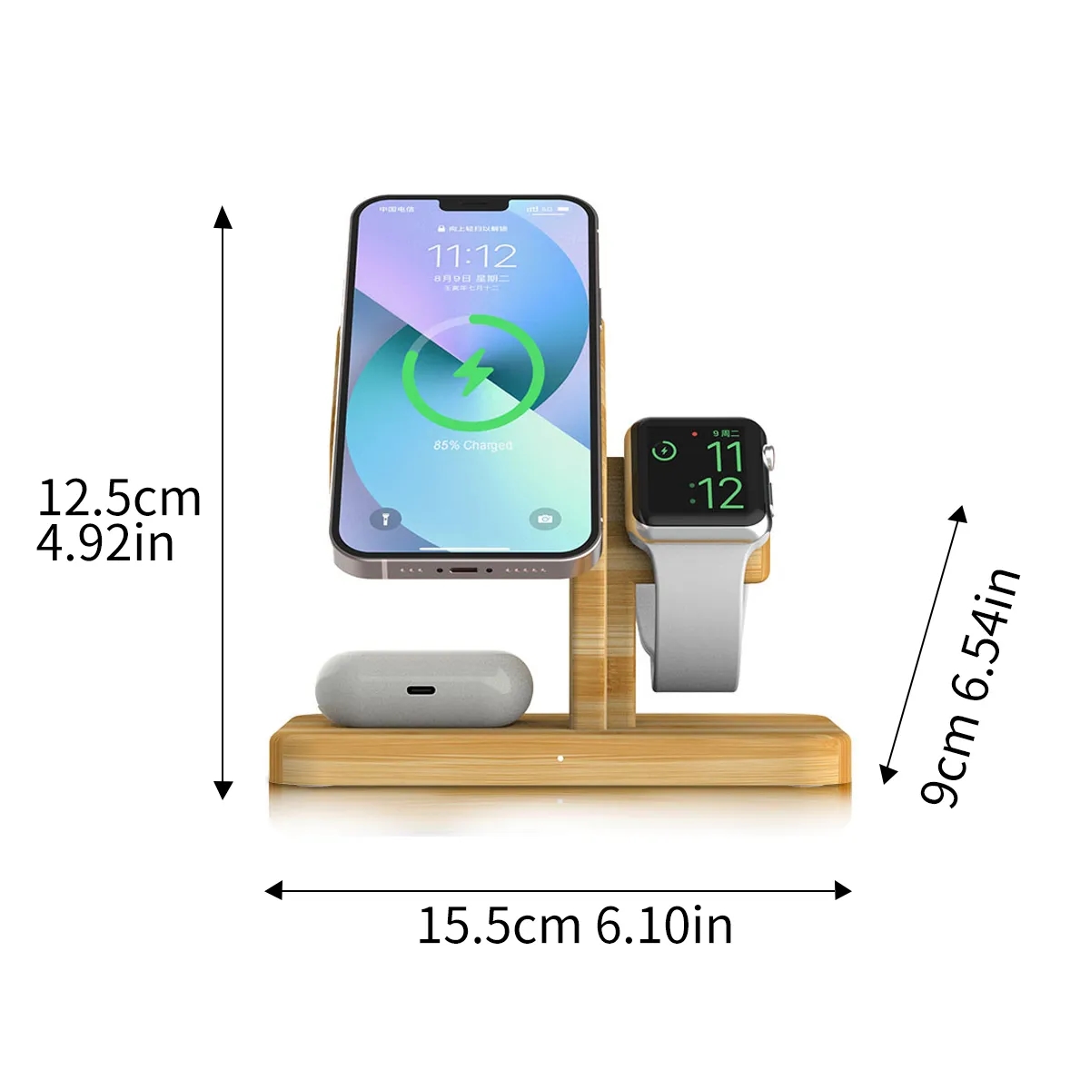 Bamboo Wireless Charging Stand For Phone Watch And Earbuds 1