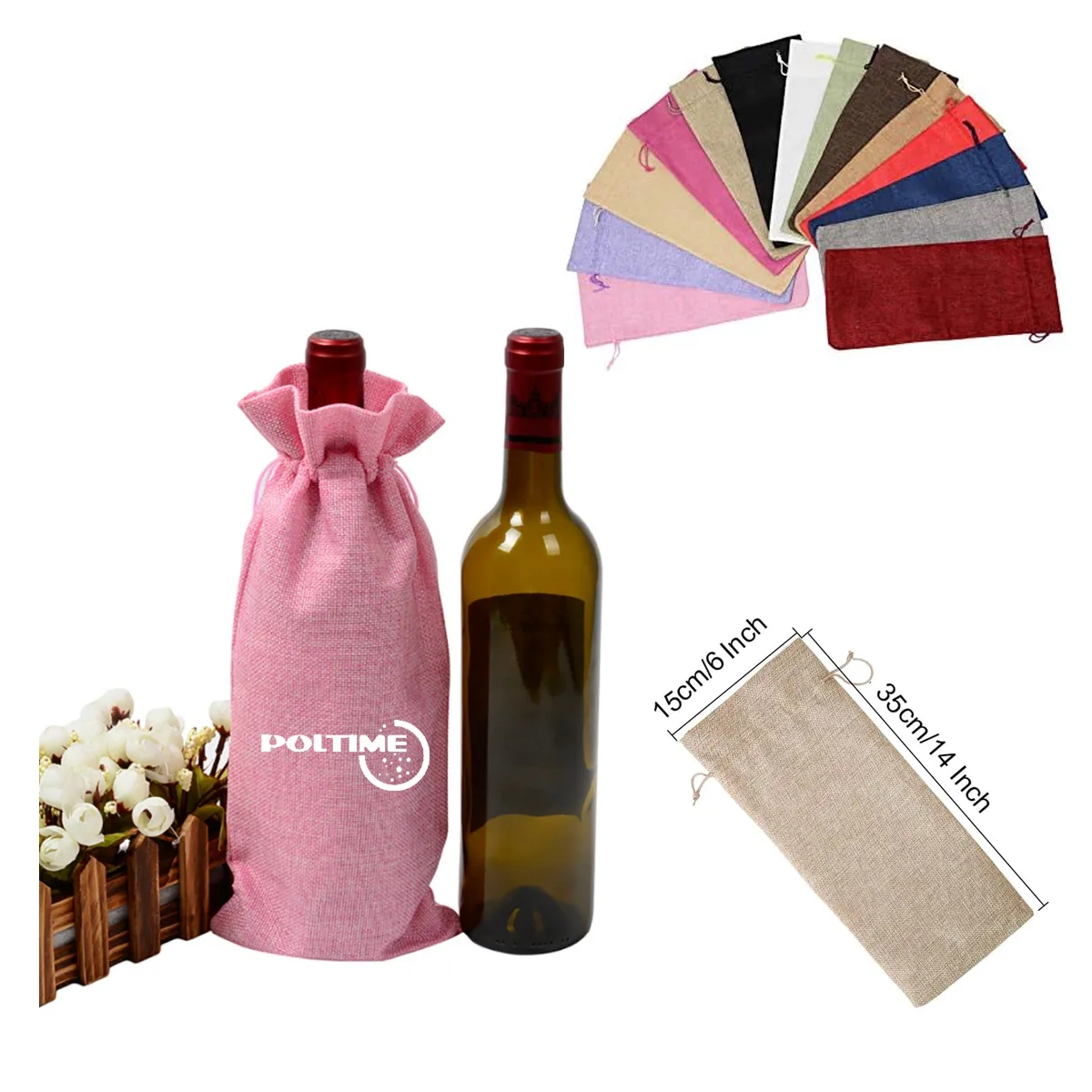 Colorful Burlap Wine Bottle Bag 2