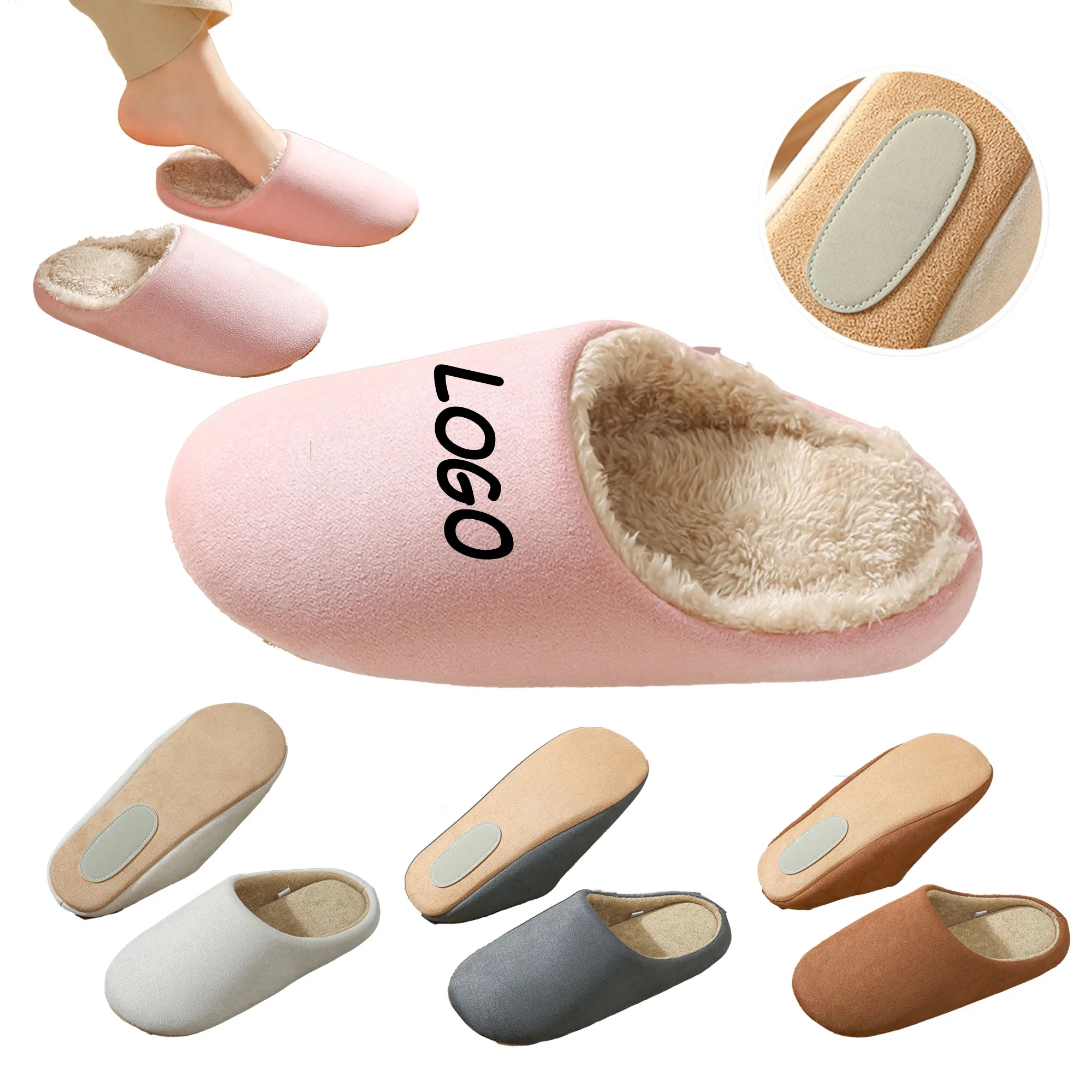 MOQ 30 Quiet Soft Bottom Plush Slippers Non-Slip Home