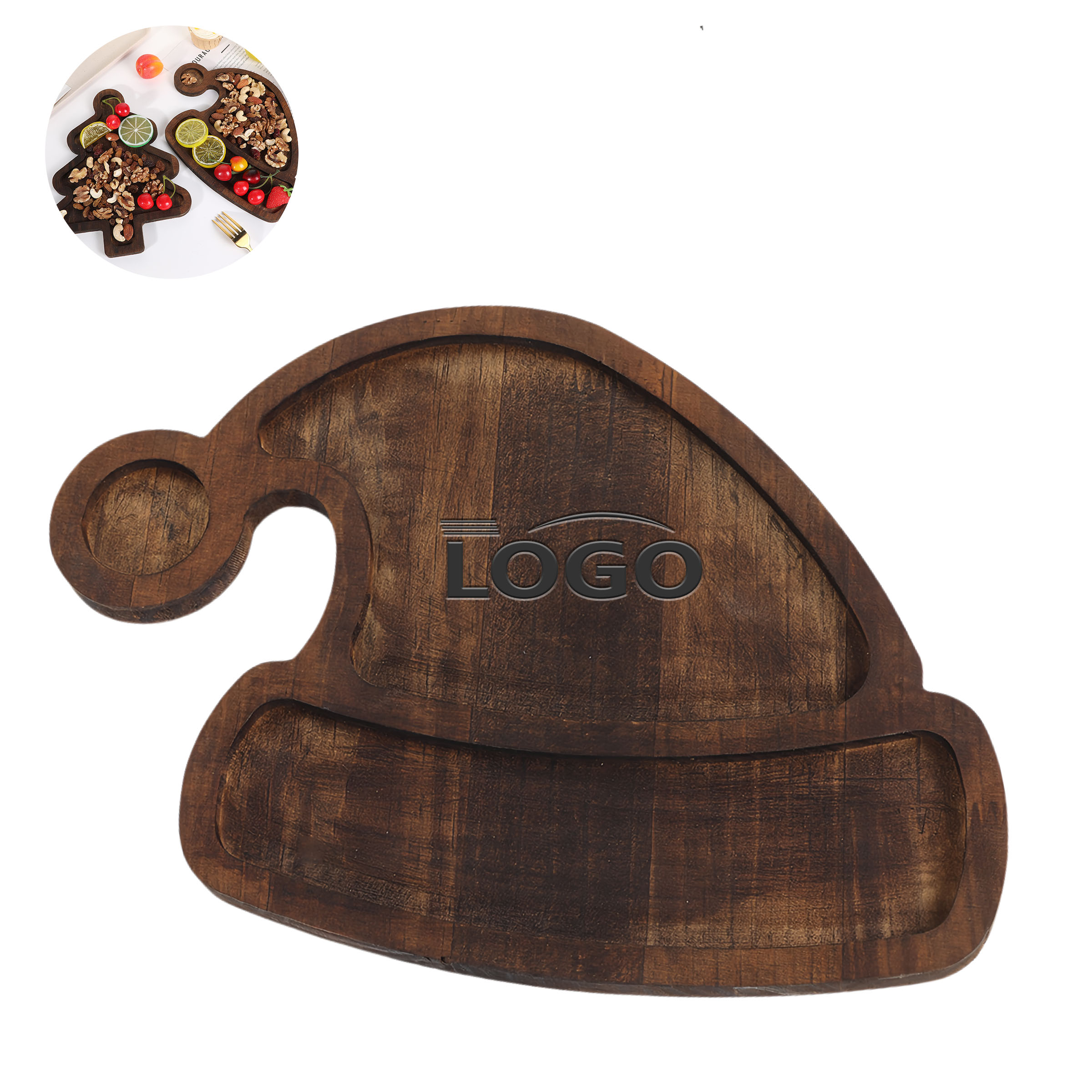Holiday Wooden Tray Filled with Snacks and Christmas Treats 8