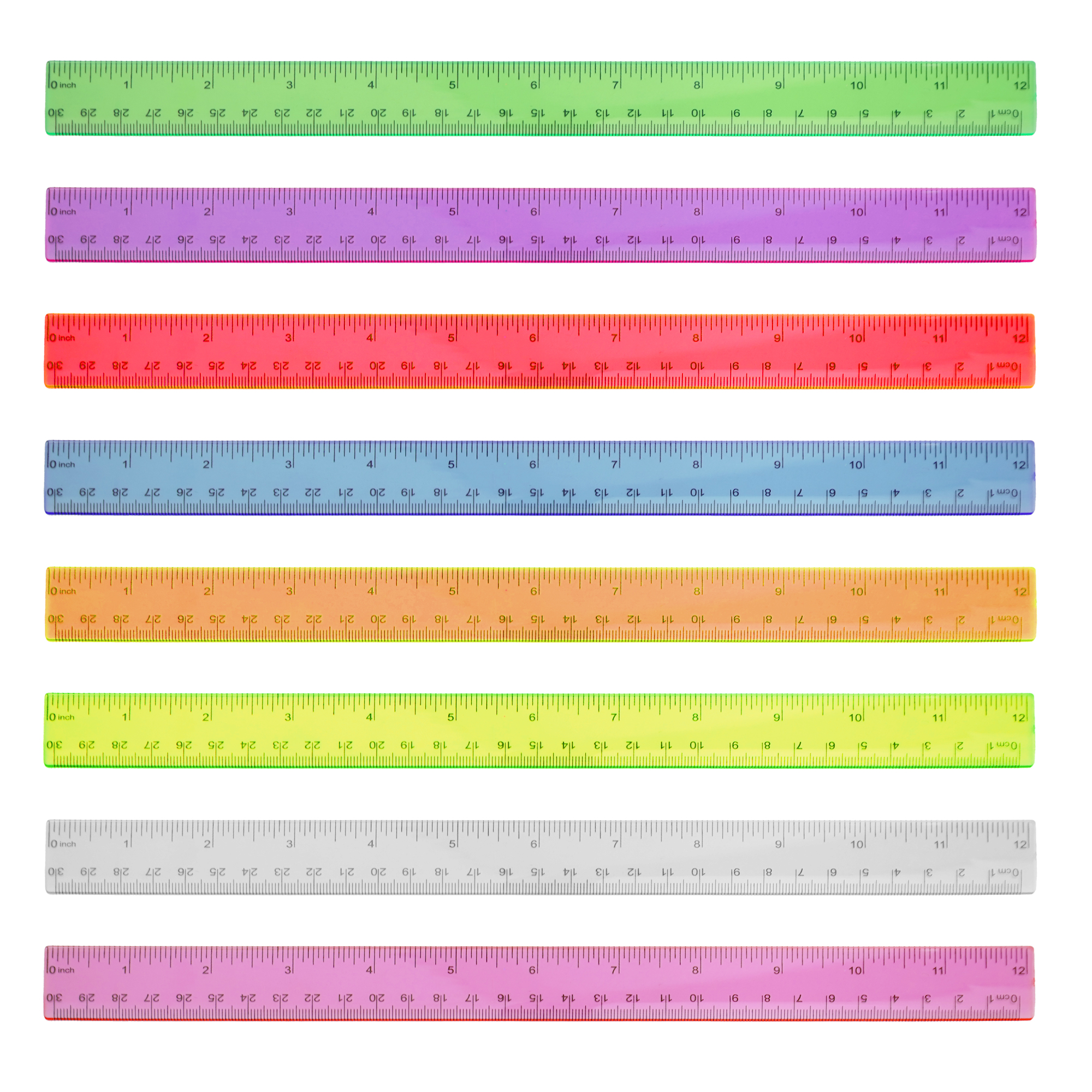 12" Colorful Plastic Ruler with Black Scale 7