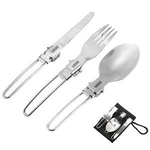Folded 3 In 1 Flatware Stainless Steel Knife Fork Spoon Set With Pouch 13