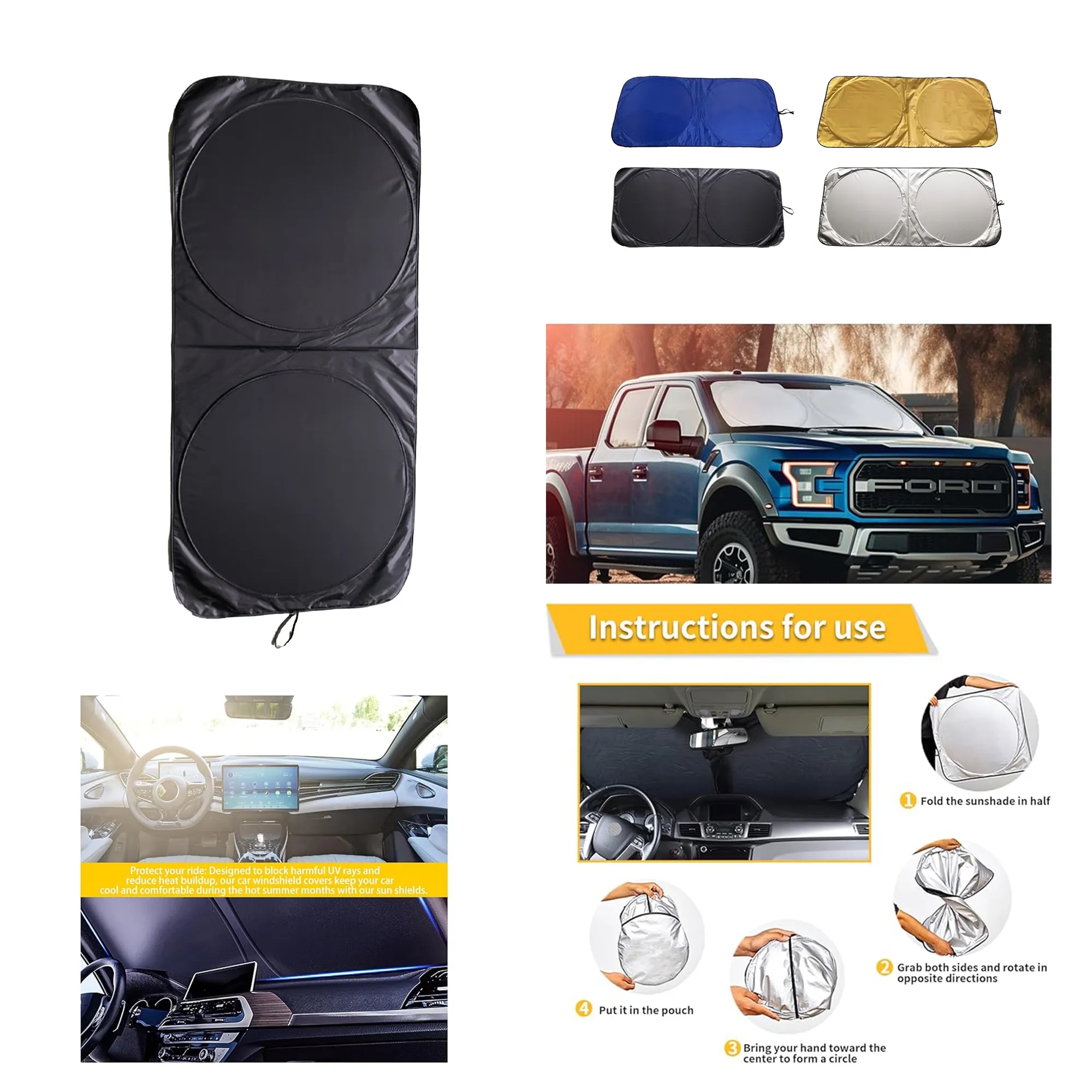 Foldable Front Window Visor with Storage Pocket 3