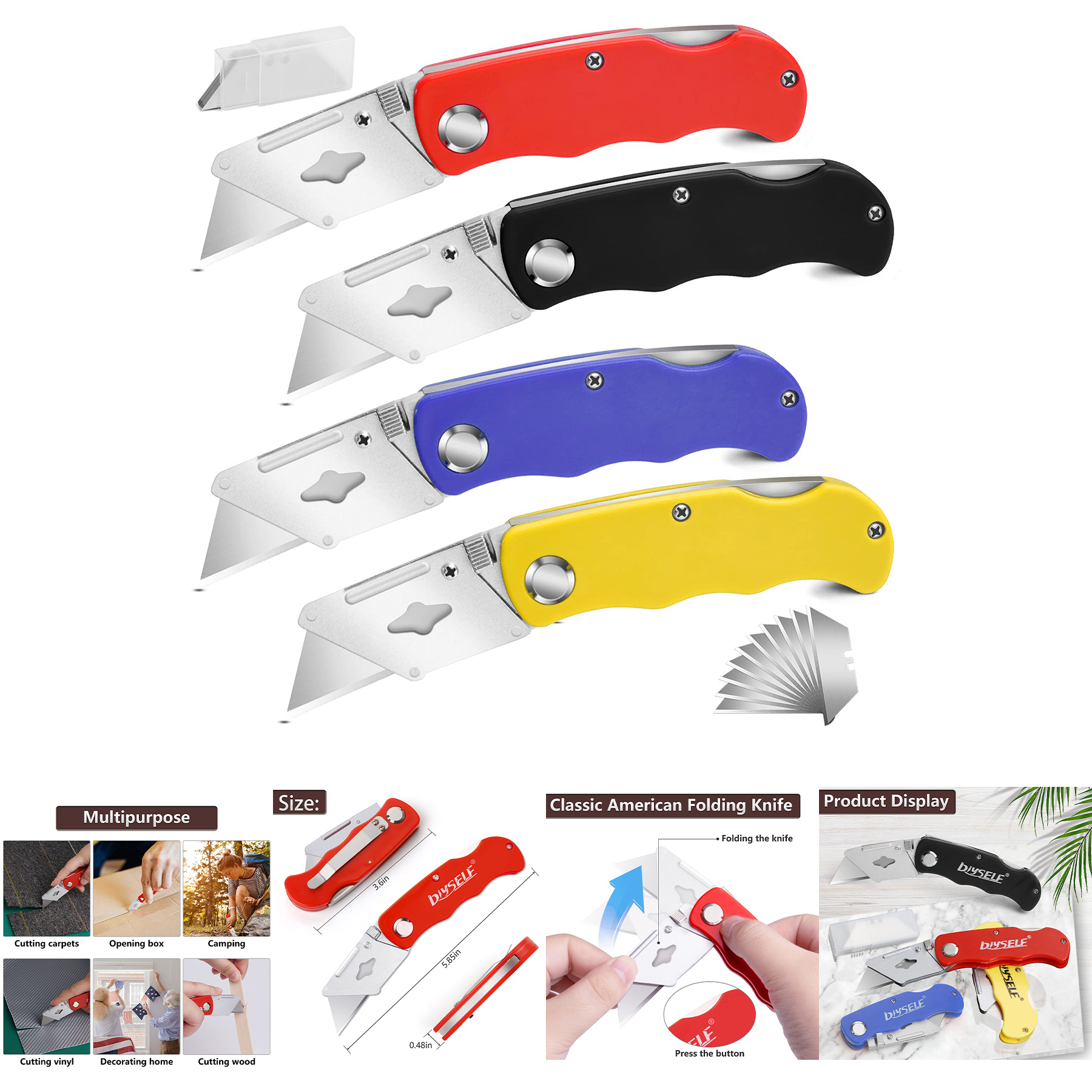 4 Pack Box Cutters with 10 Blades 2