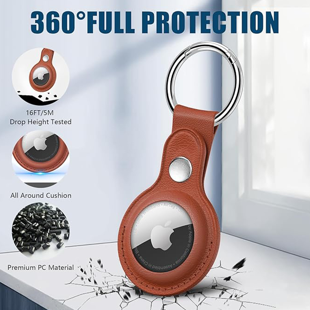 Economical PU Leather AirTag Holder with Key Ring 9