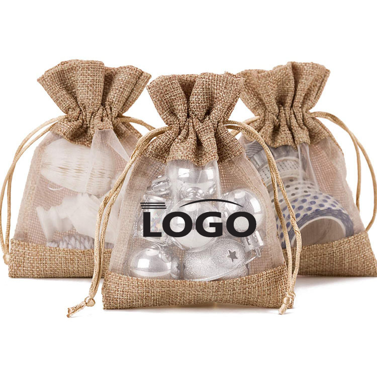 Rustic Burlap Mesh Drawstring Pouches 2