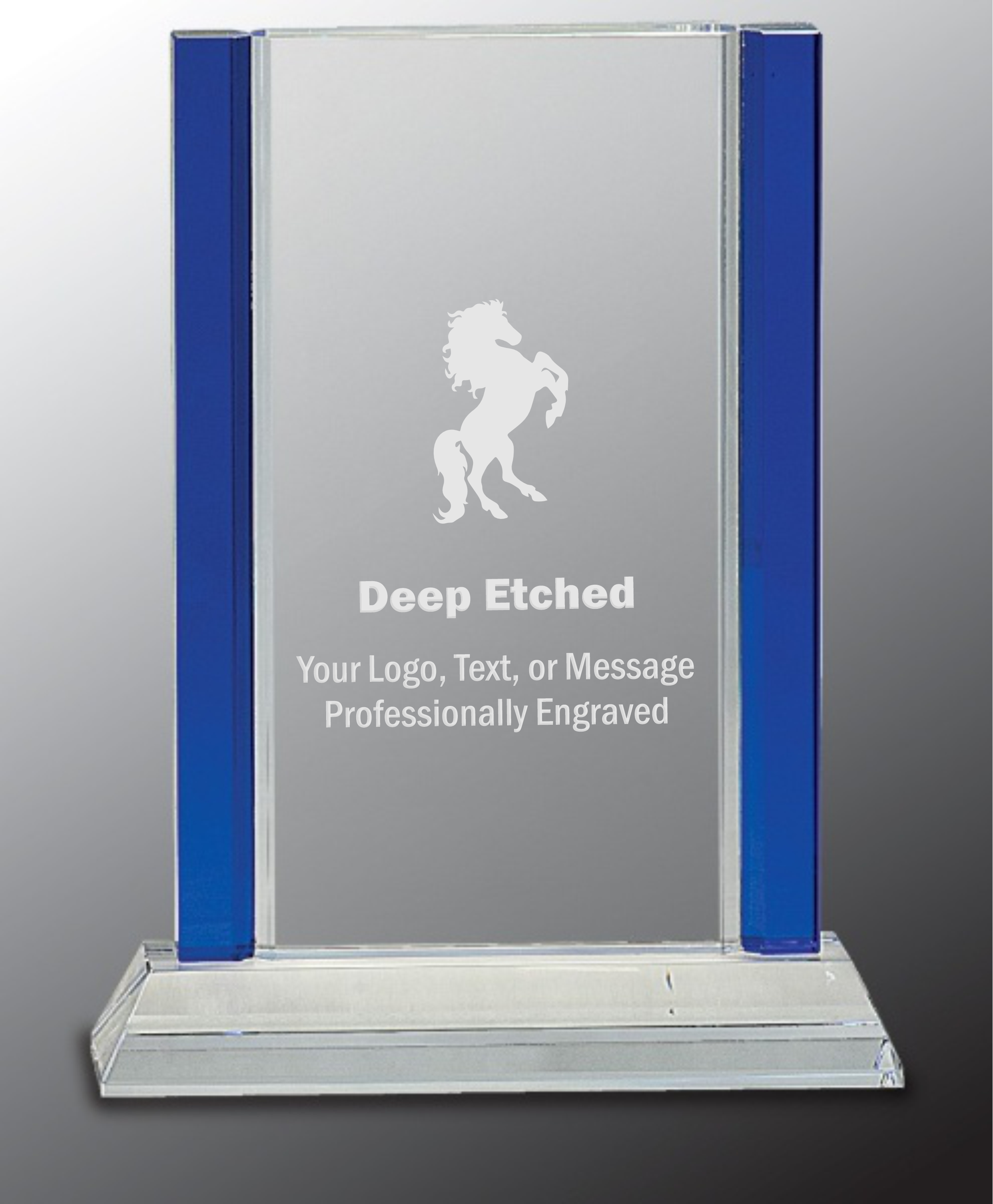 8 1/2" Blue 2-Edge Crystal Award on Clear Base