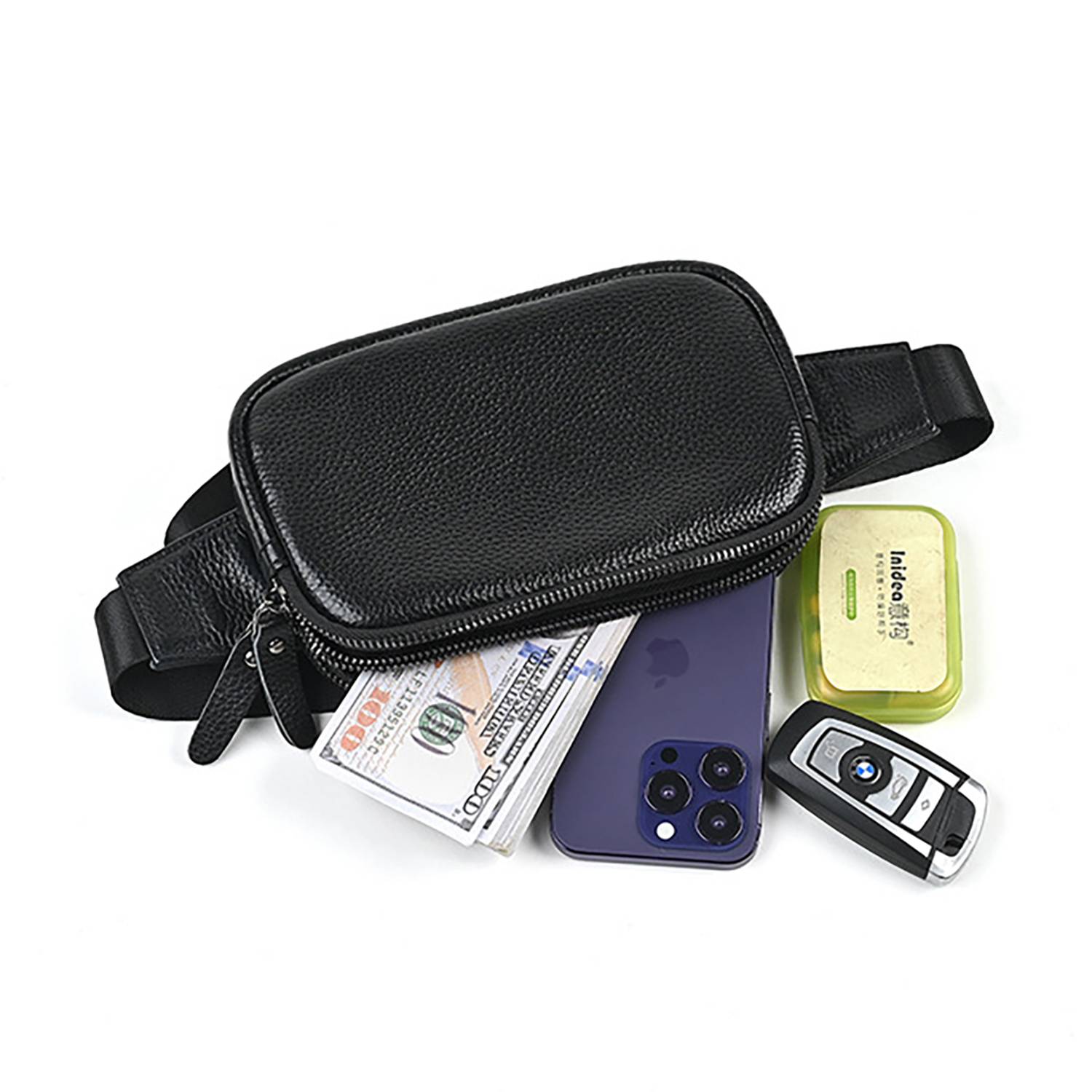 Men'S Genuine Leather Adjustable Waist Bag 5