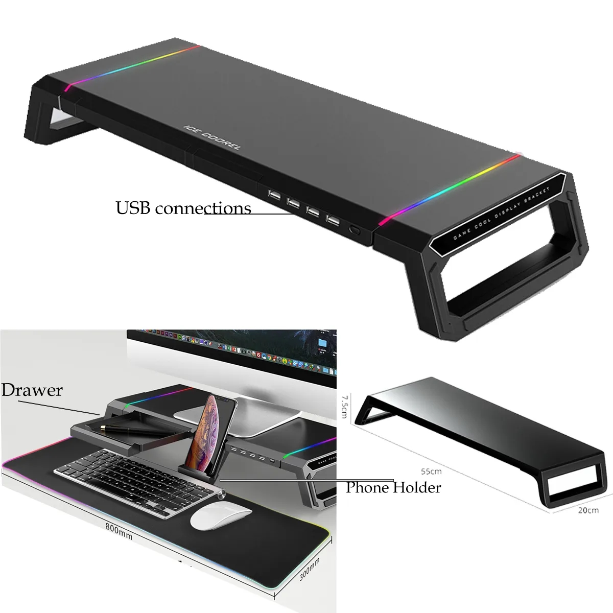 Laptop Computer Stand Riser Bed Fold Desk with USB Ports 5