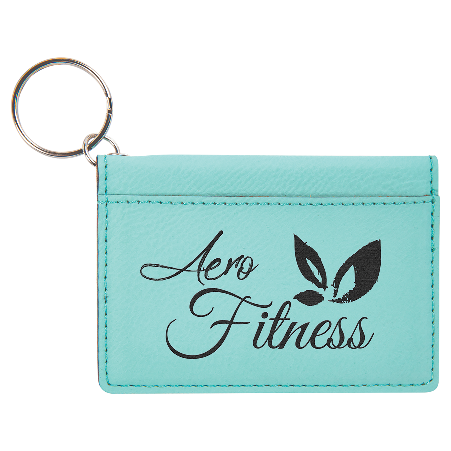 Black/Silver Laserable Leatherette Keychain ID Holder 2