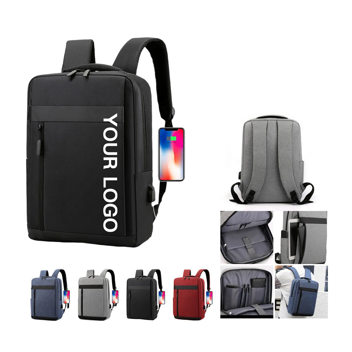 Nylon Laptop Backpack with USB Port and Trolley Strap 1