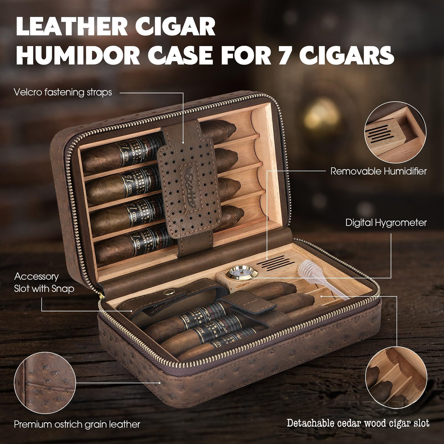 PU Leather Cigar Humidor Box with Lighter and Humidifier Set 5