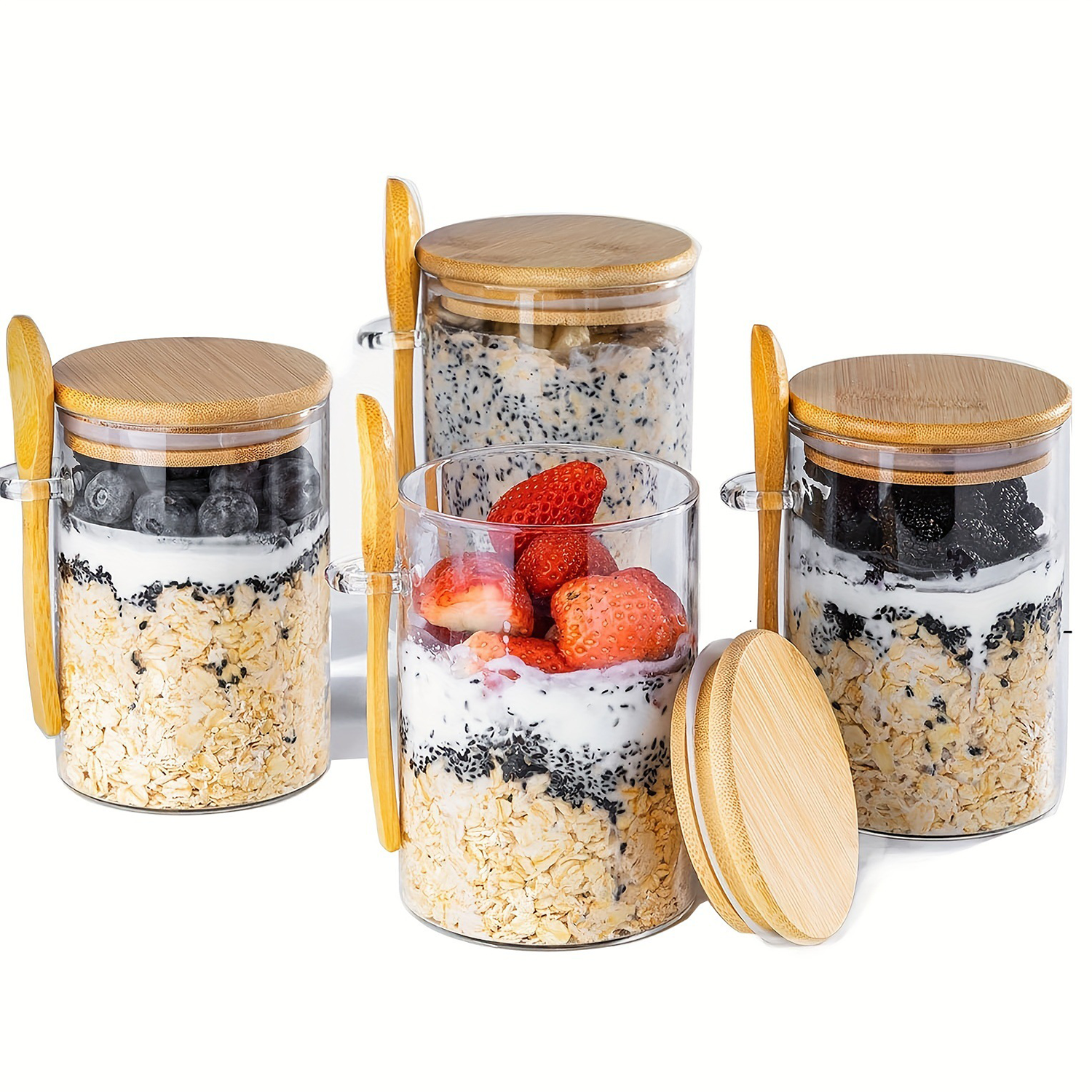 18Oz Overnight Oats Glass Containers w/ Bamboo Lids 2