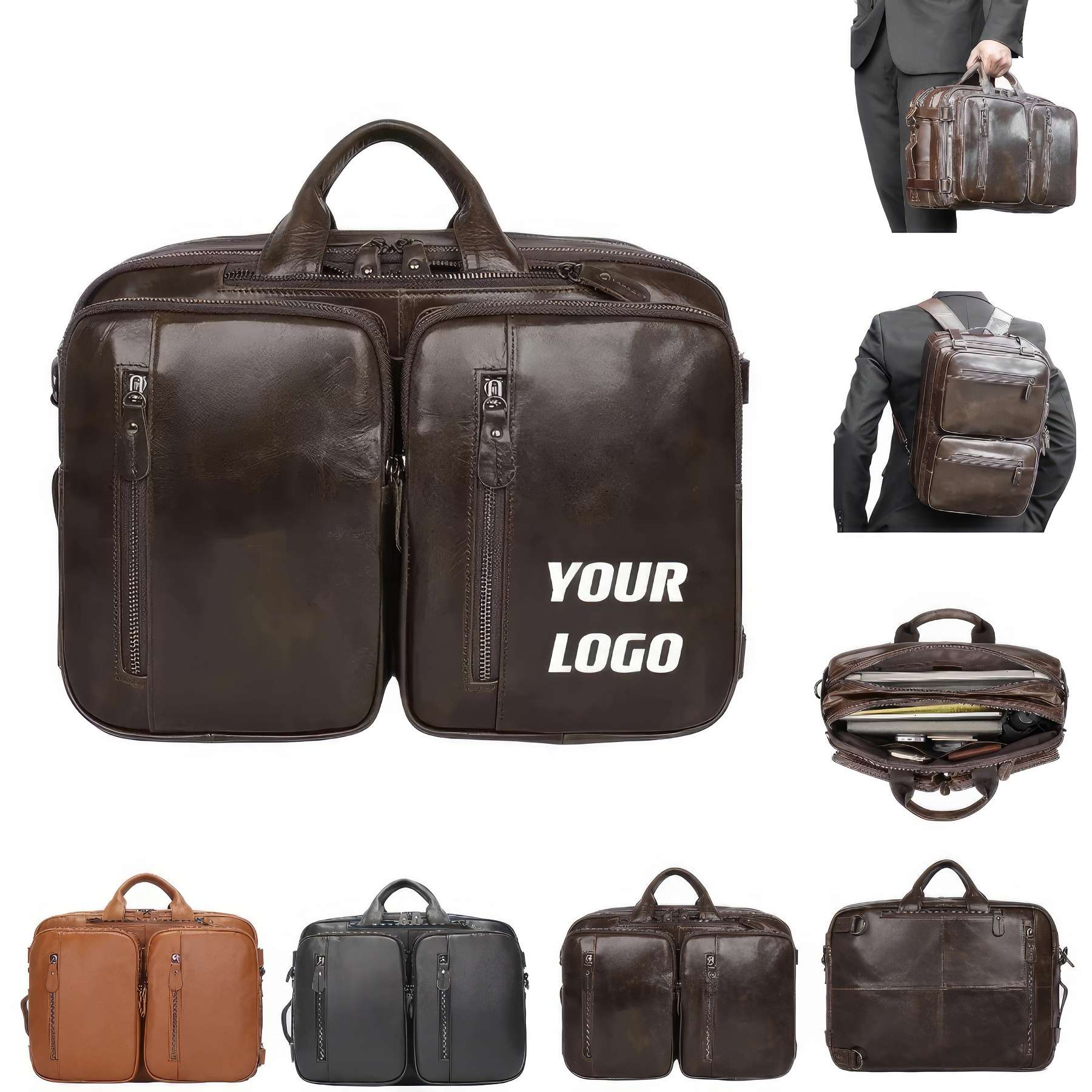 Custom Genuine Cowhide Briefcase Messenger Bag For Men 2