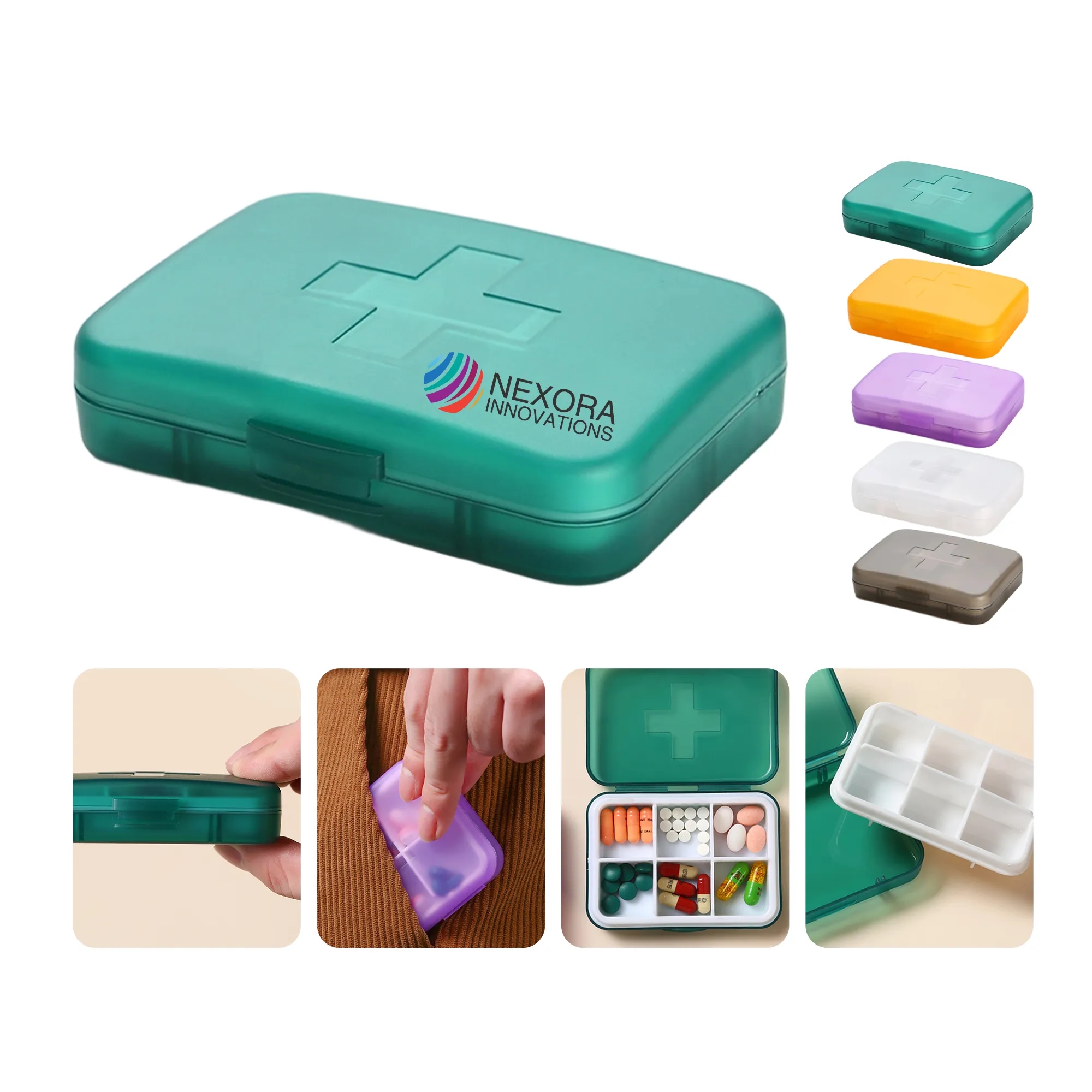 Travel Pill Case with Six Compartments Moisture Proof 6