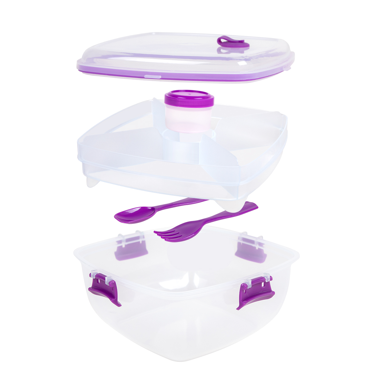 Transparent Plastic Salad Container w/ Utensils 2