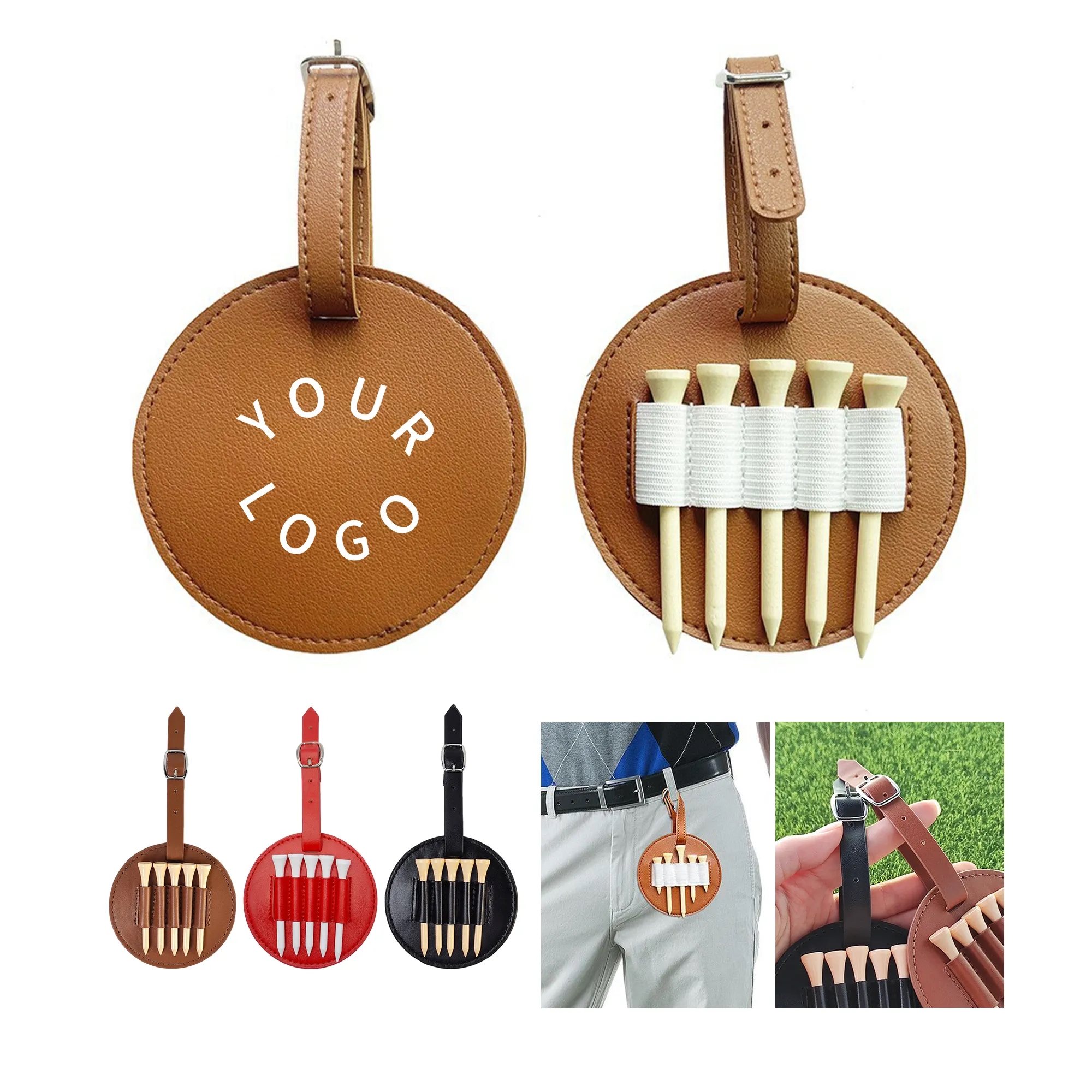Leather Golf Tee Holder and Ball Stand for Convenient 1