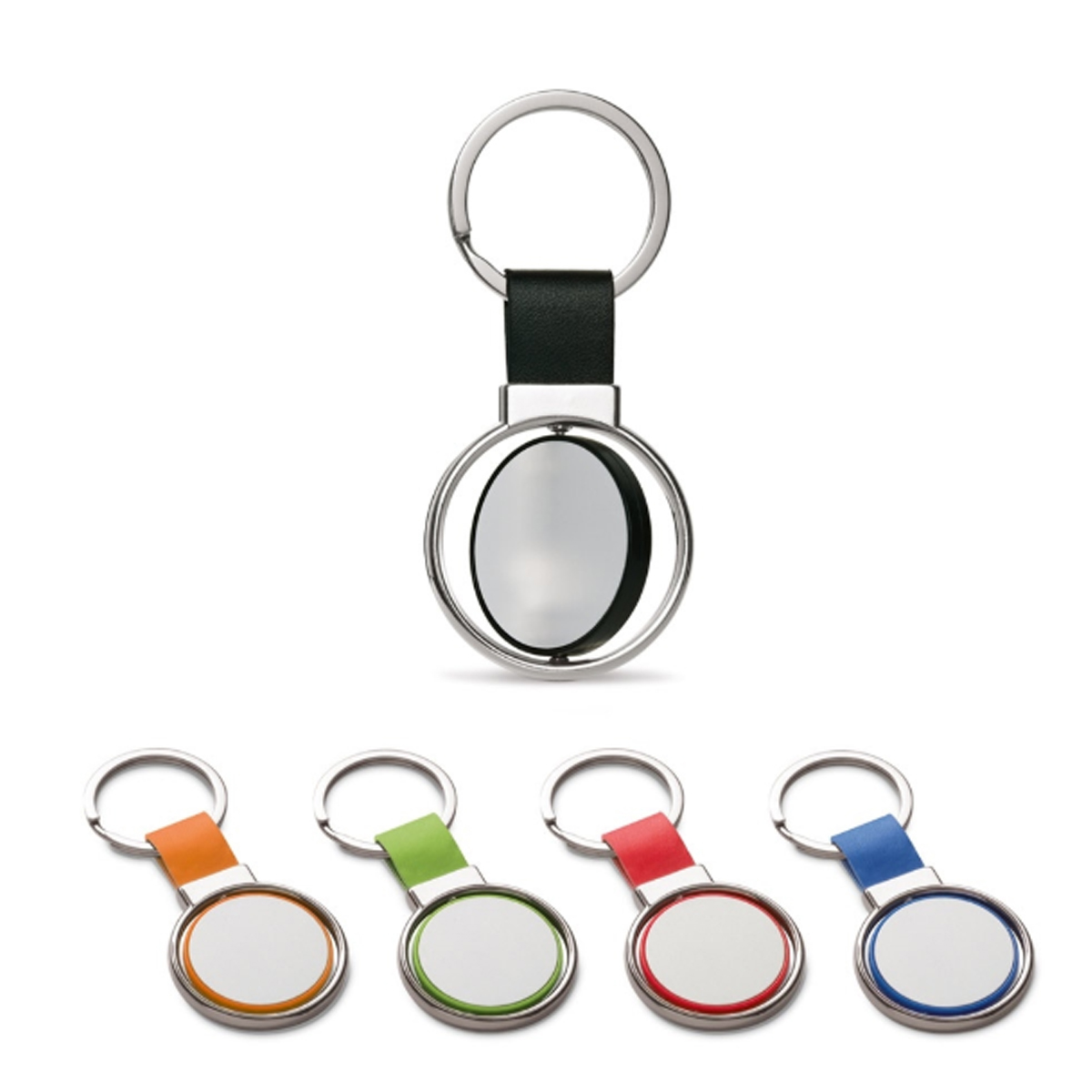 Round Metal Keychain with Leather Strap 4