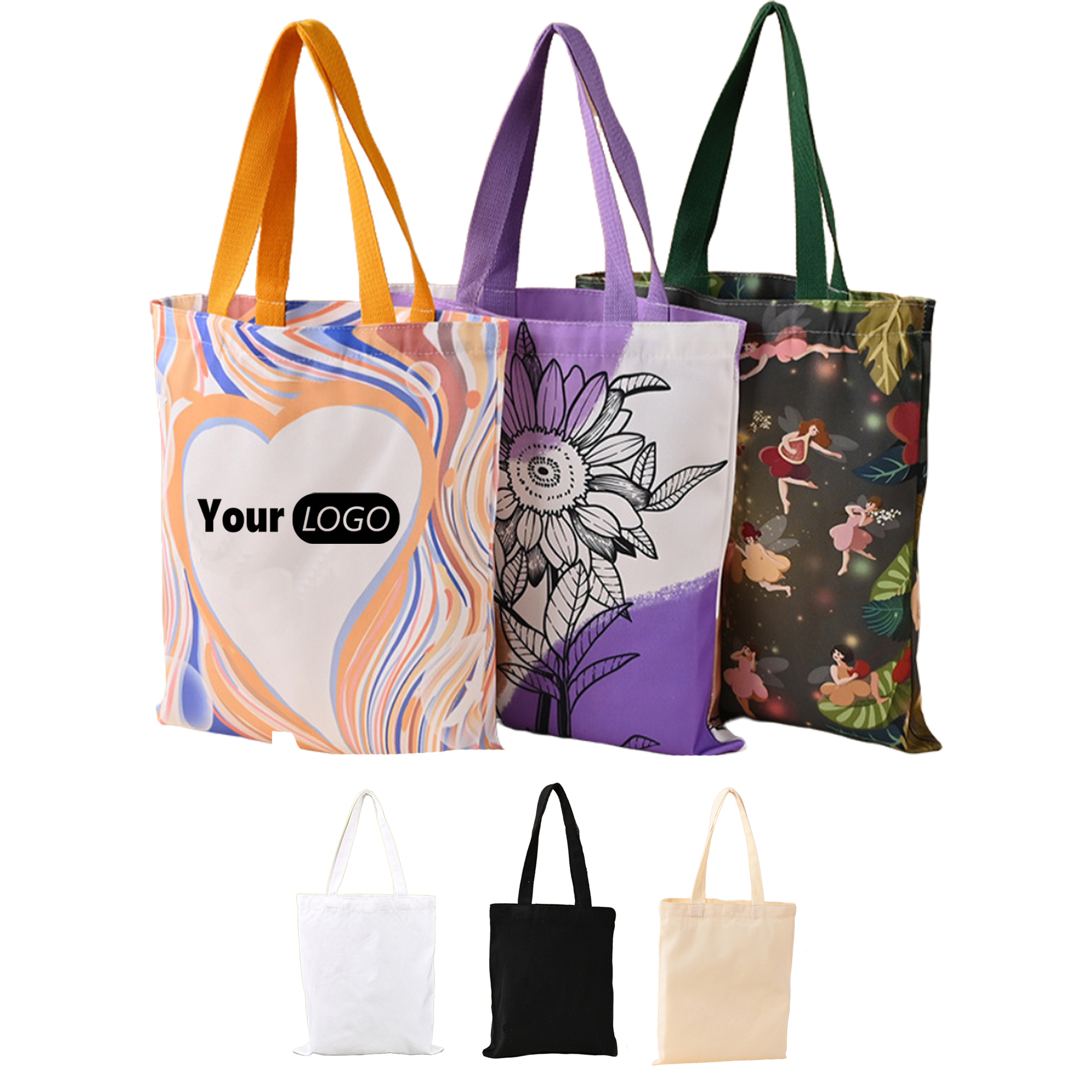 Canvas Grocery Totes in Full Color Reusable MOQ 30, custom tote bag with logo imprint 2