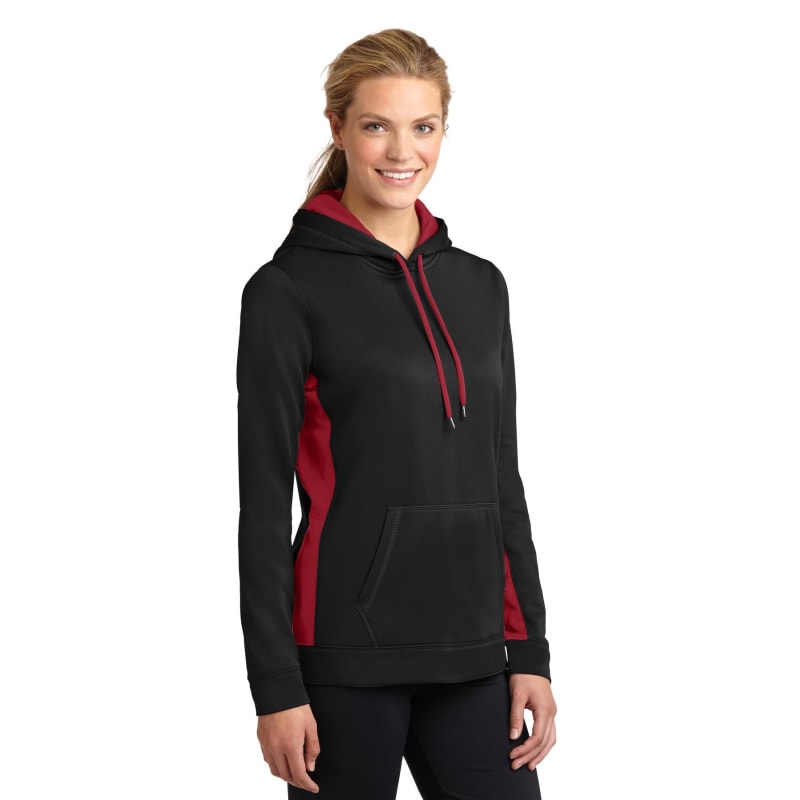 Sport-Tek Women's Sport-Wick Fleece Colorblock Hooded Pullover. 39