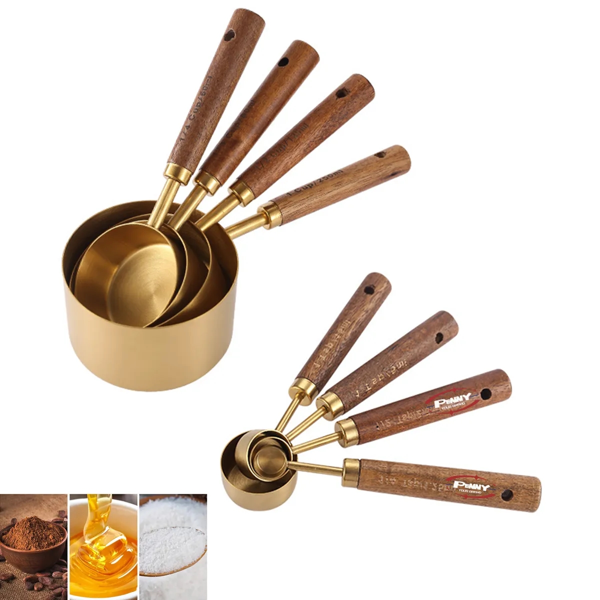 8Pcs Wood Handle Stainless Stee Measuring Cup And Spoon Set 3