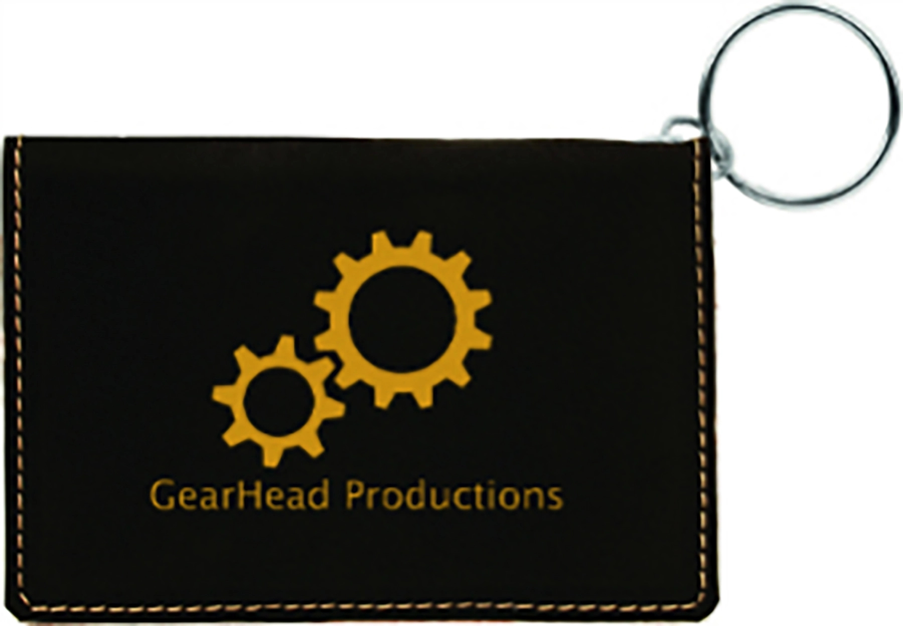 Black/Gold Laserable Leatherette Keychain ID Holder (4 1/4" x 3") 1