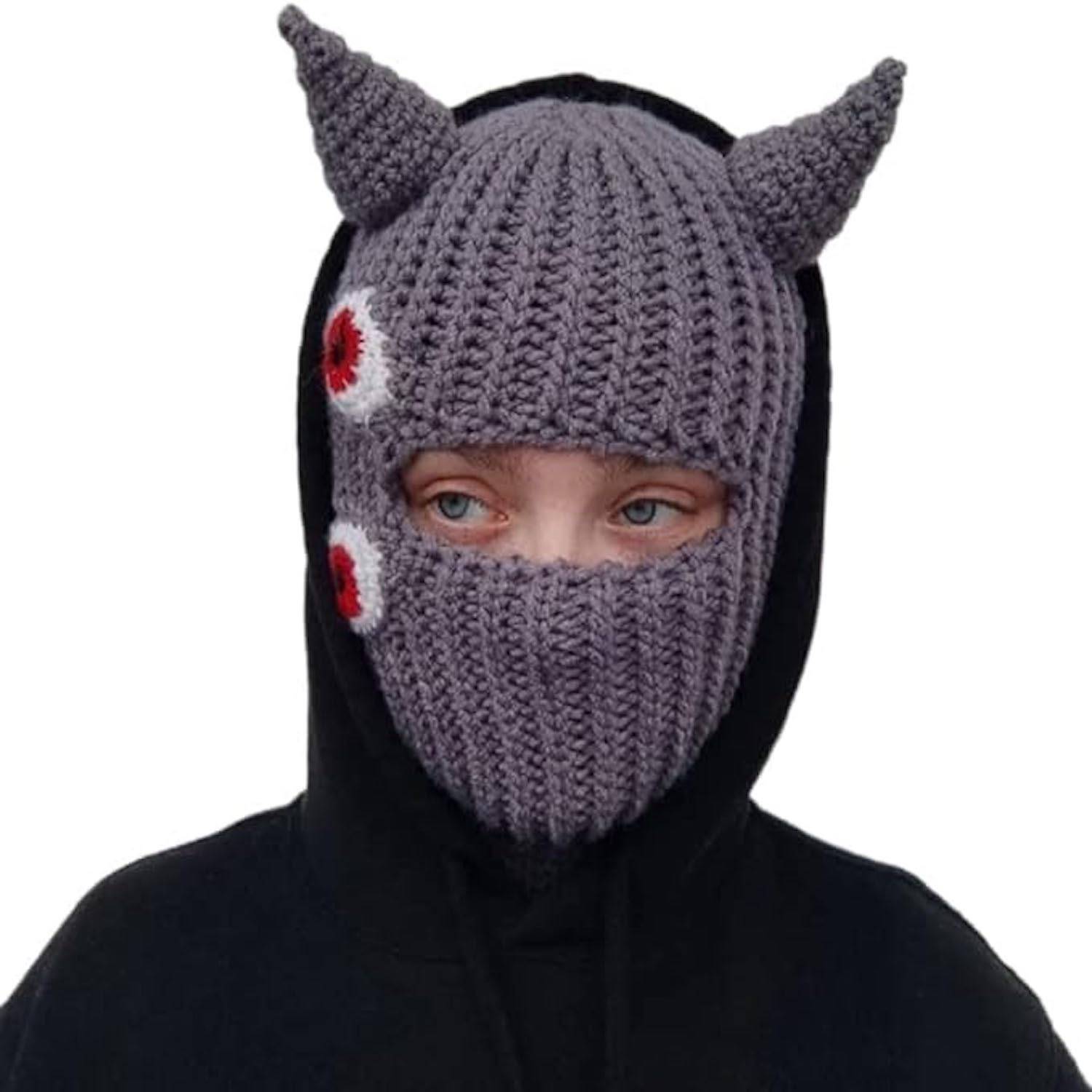 Full Face Cover Horns Creative Knitted Hat 6