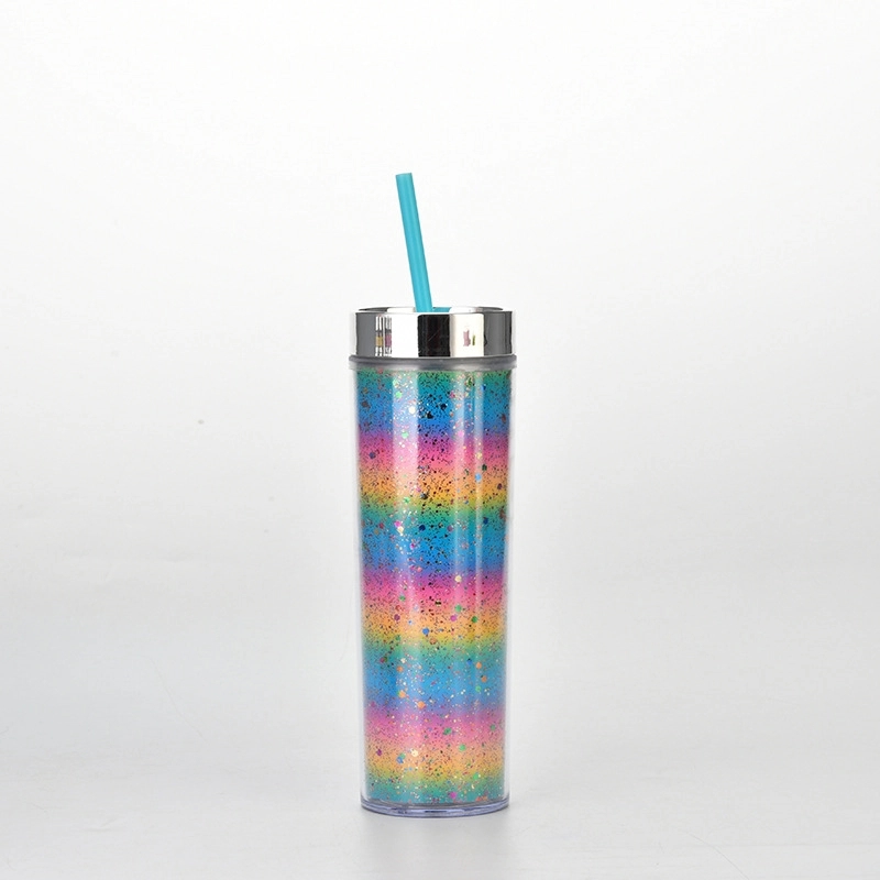 Custom Transparent AS Plastic Sequin Straw Tumbler 9
