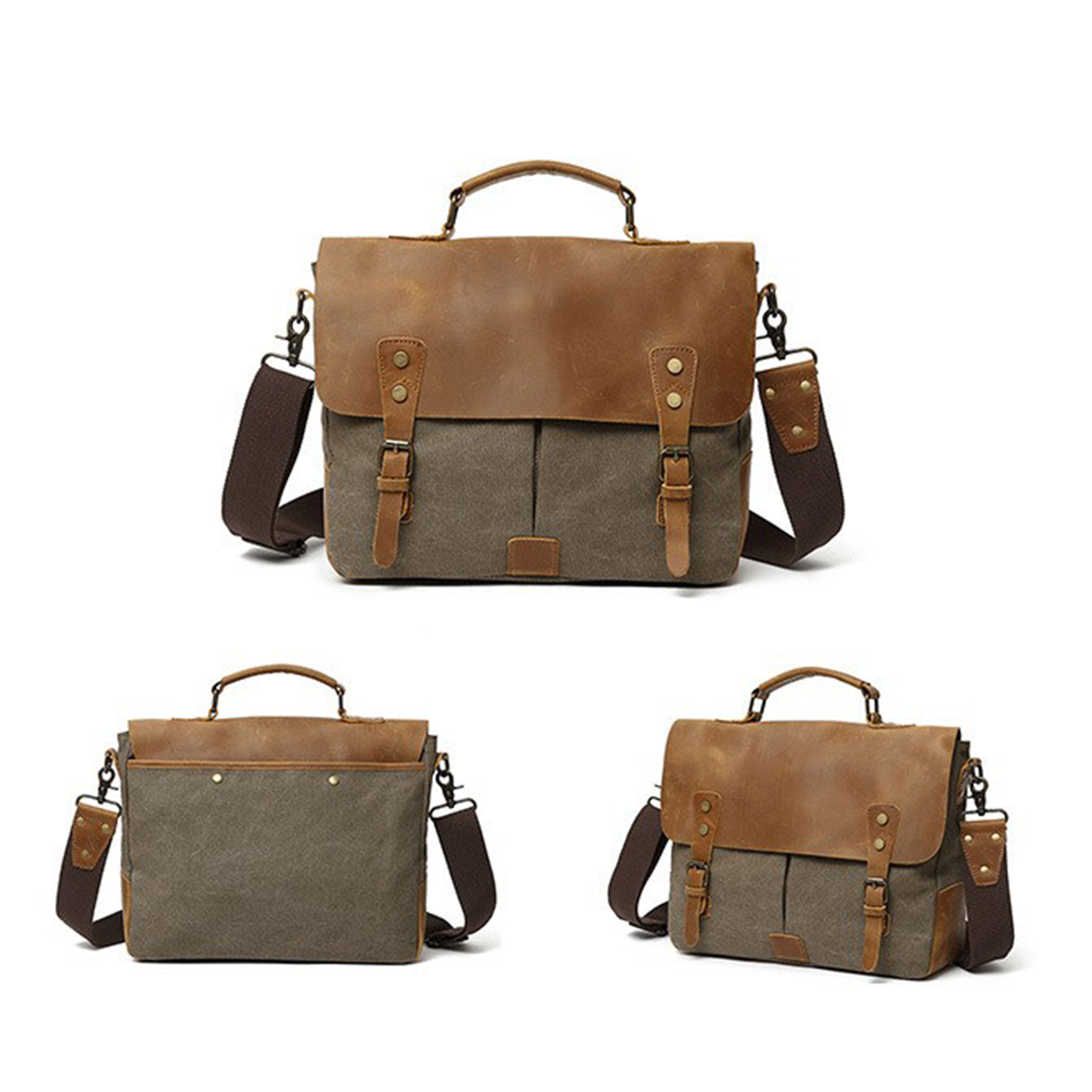 Genuine Leather Canvas Vintage Shoulder Bag 2