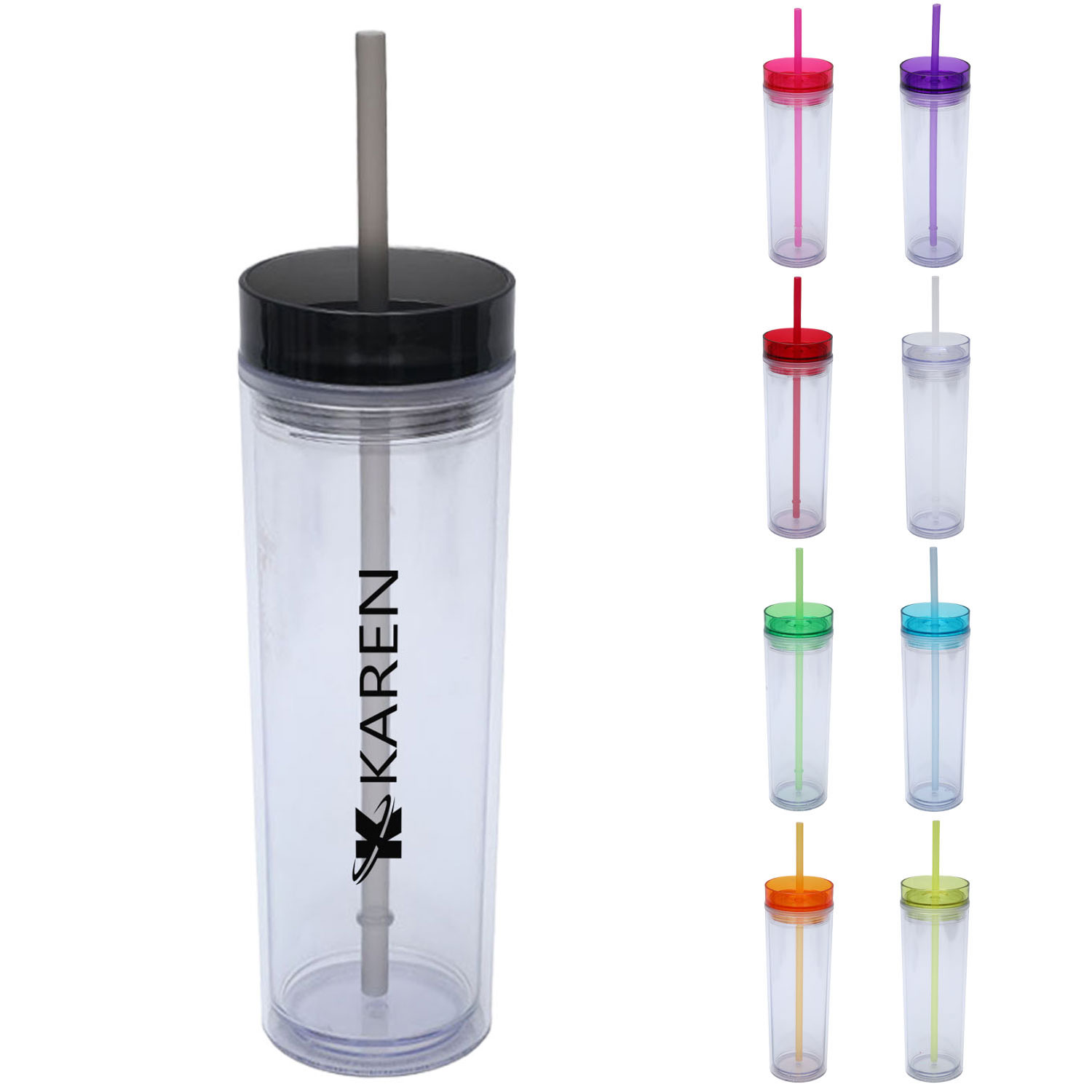 16oz Clear Double-Walled Plastic Tumbler w/ Straw 2