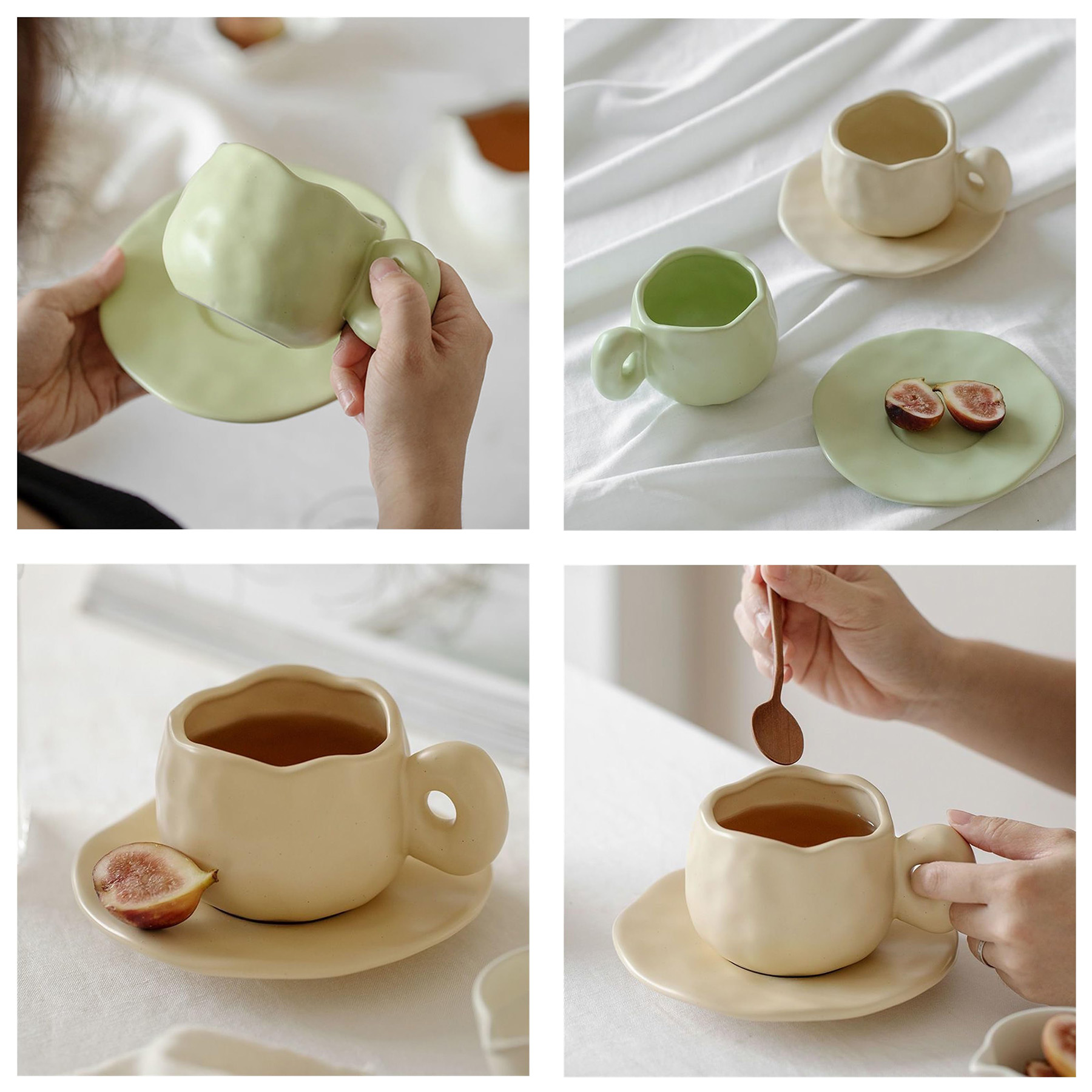 Stoneware Retro Coffee Mug With Saucer 3