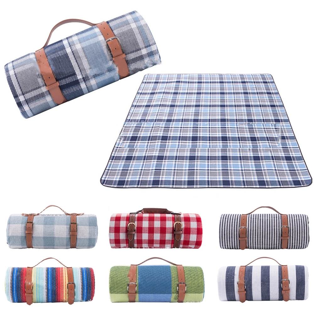 Roll Up Picnic Blanket With Leather Strap 1