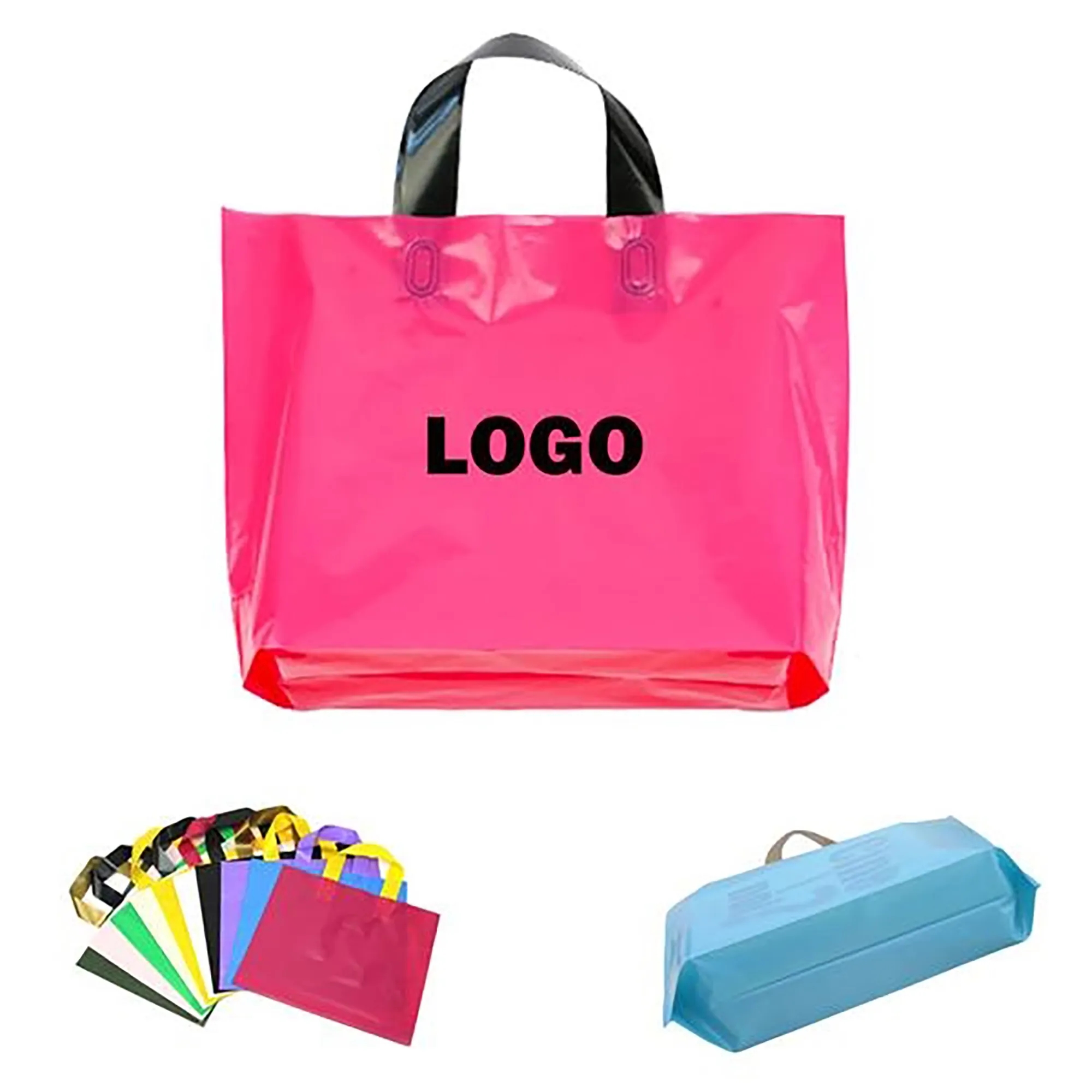 Custom Plastic Grocery Tote Bag MOQ 250pcs