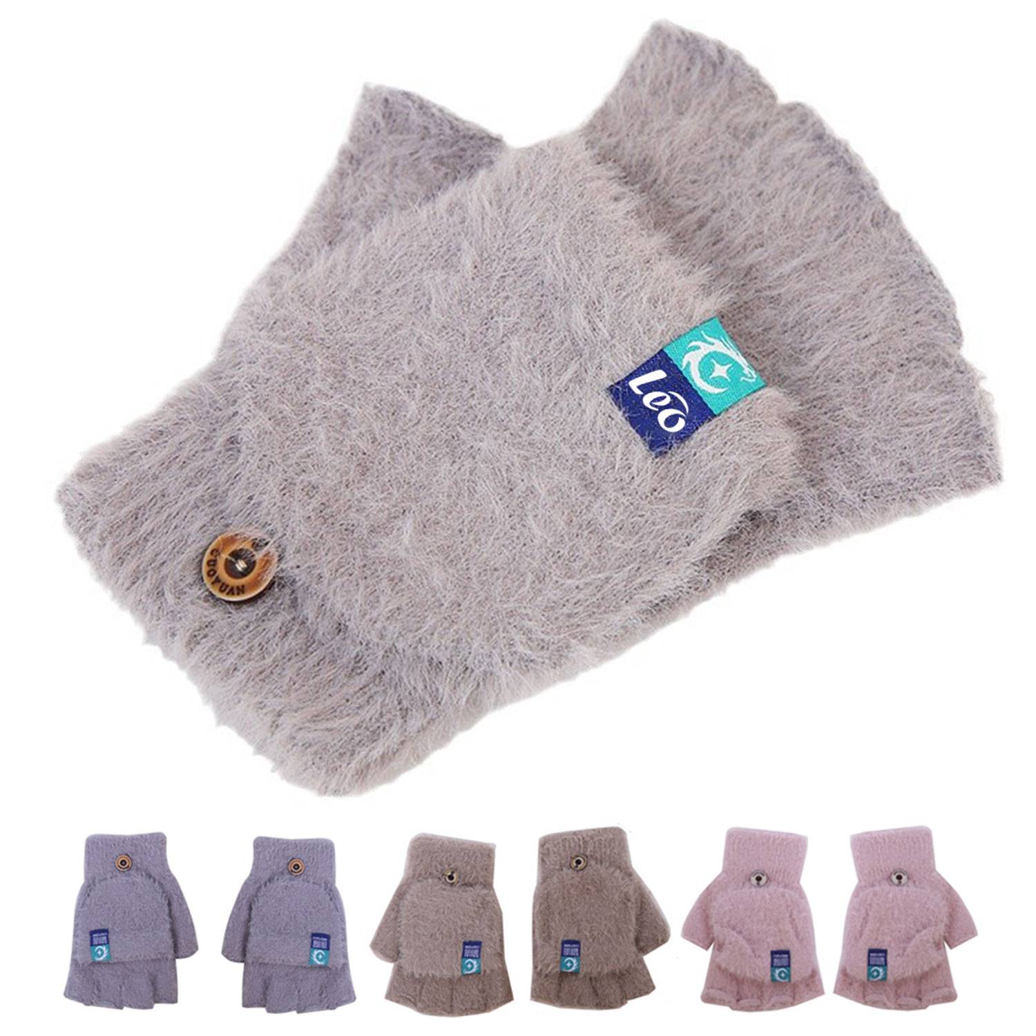 Thick anti cold plush flip outdoor gloves 4
