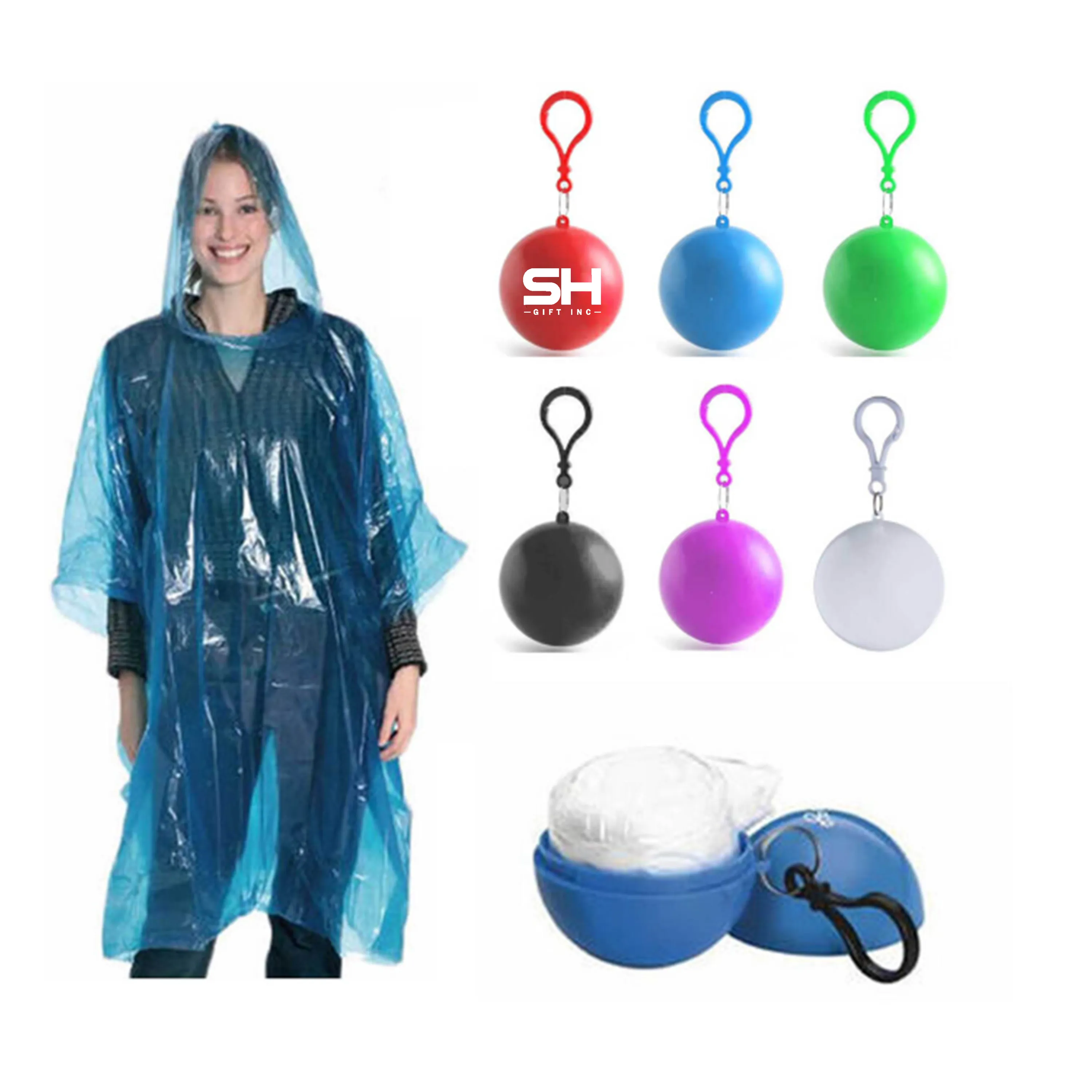 Disposable Portable Raincoat Poncho Ball Keychain 2
