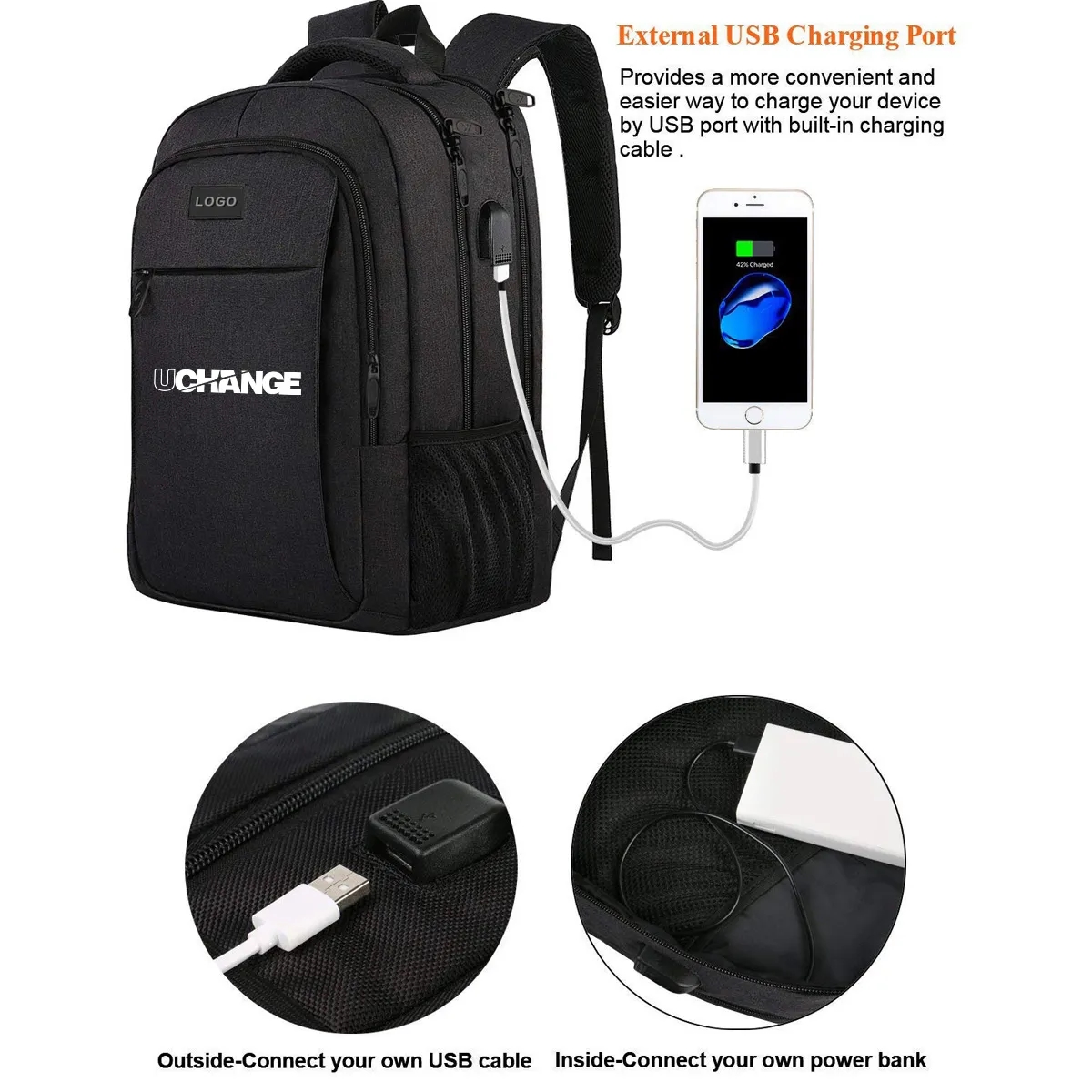 35L Durable Business Laptop Backpack With USB Charging 6