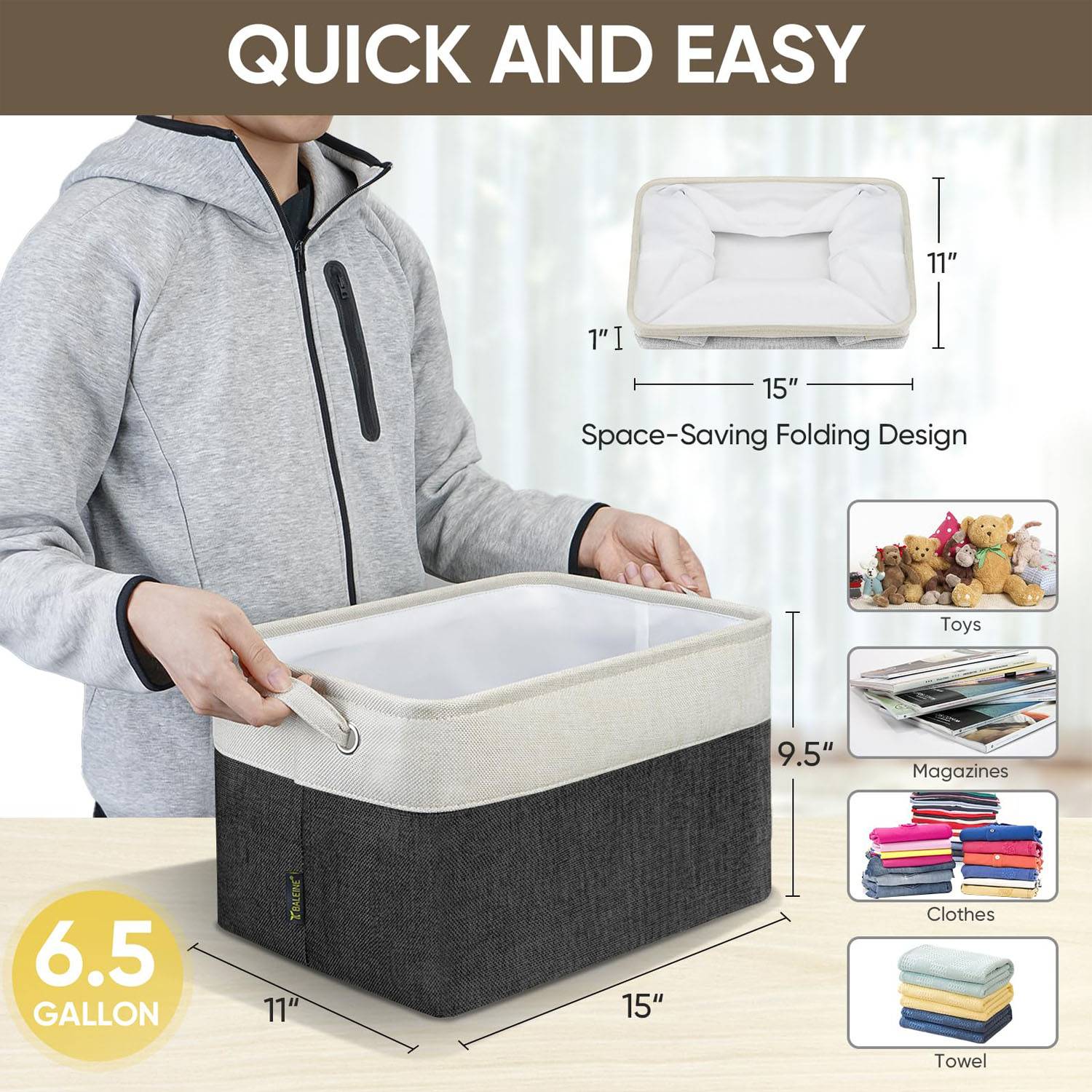 Foldable Linen Fabric Storage Bins for Toys Clothes 11
