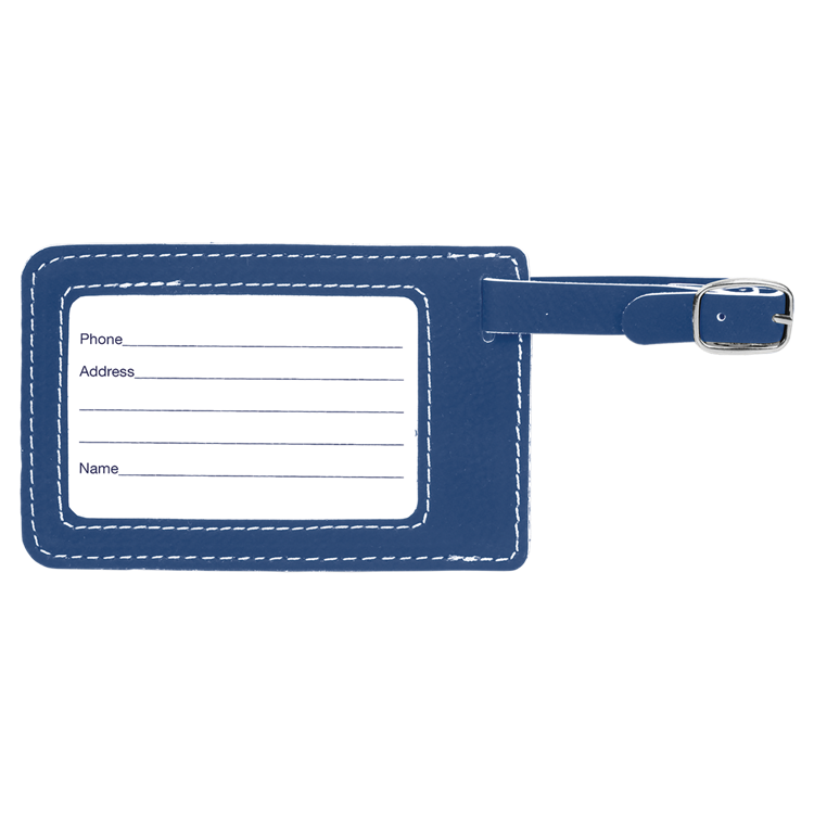 4 1/4" x 2 3/4" Blue/Silver Leatherette Luggage Tag 2